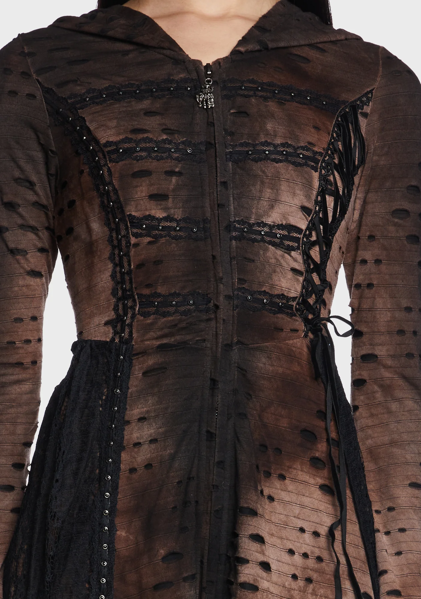 Punk Irregular Ripped Long Coat With Hood - Image 2