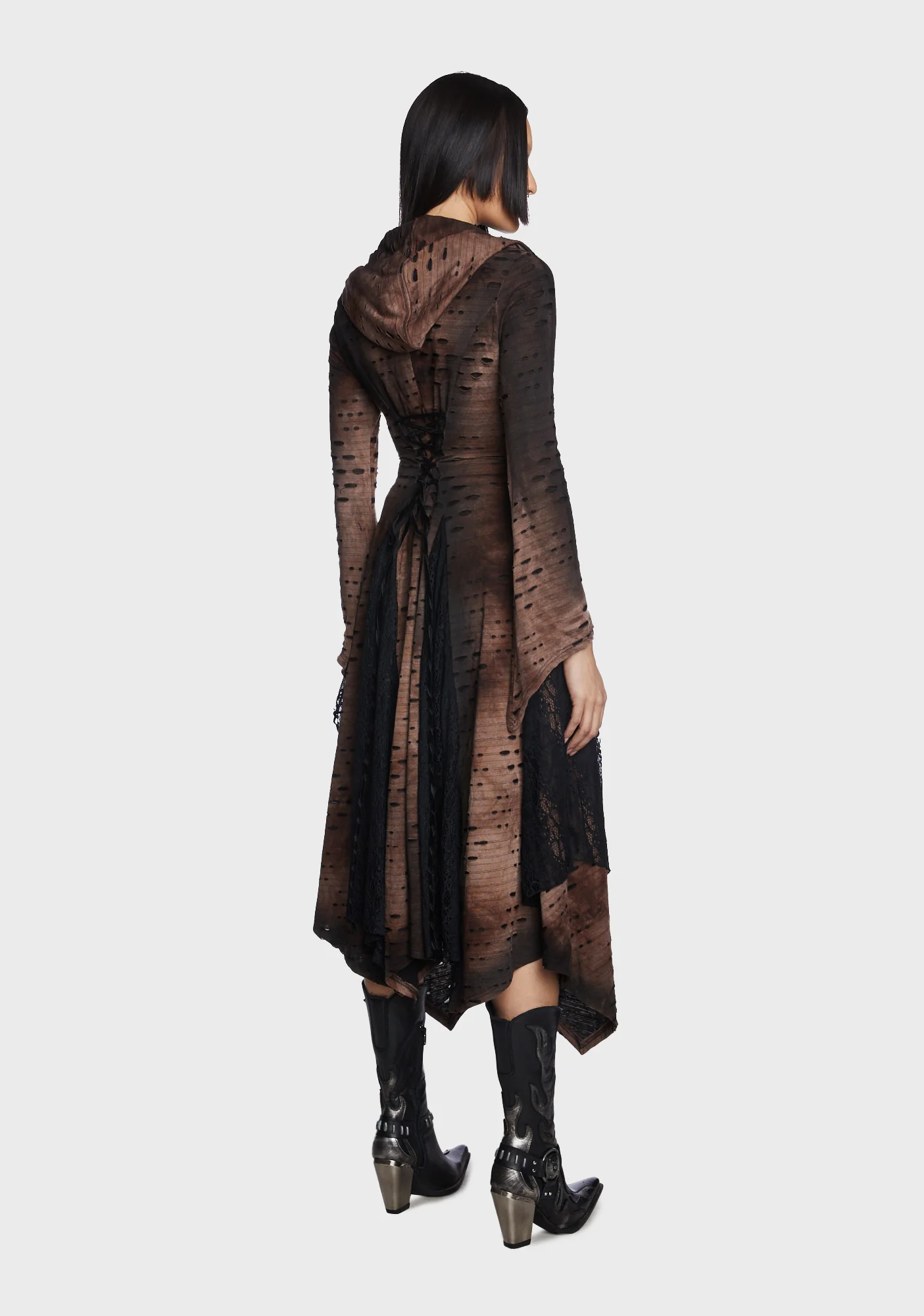 Punk Irregular Ripped Long Coat With Hood - Image 4