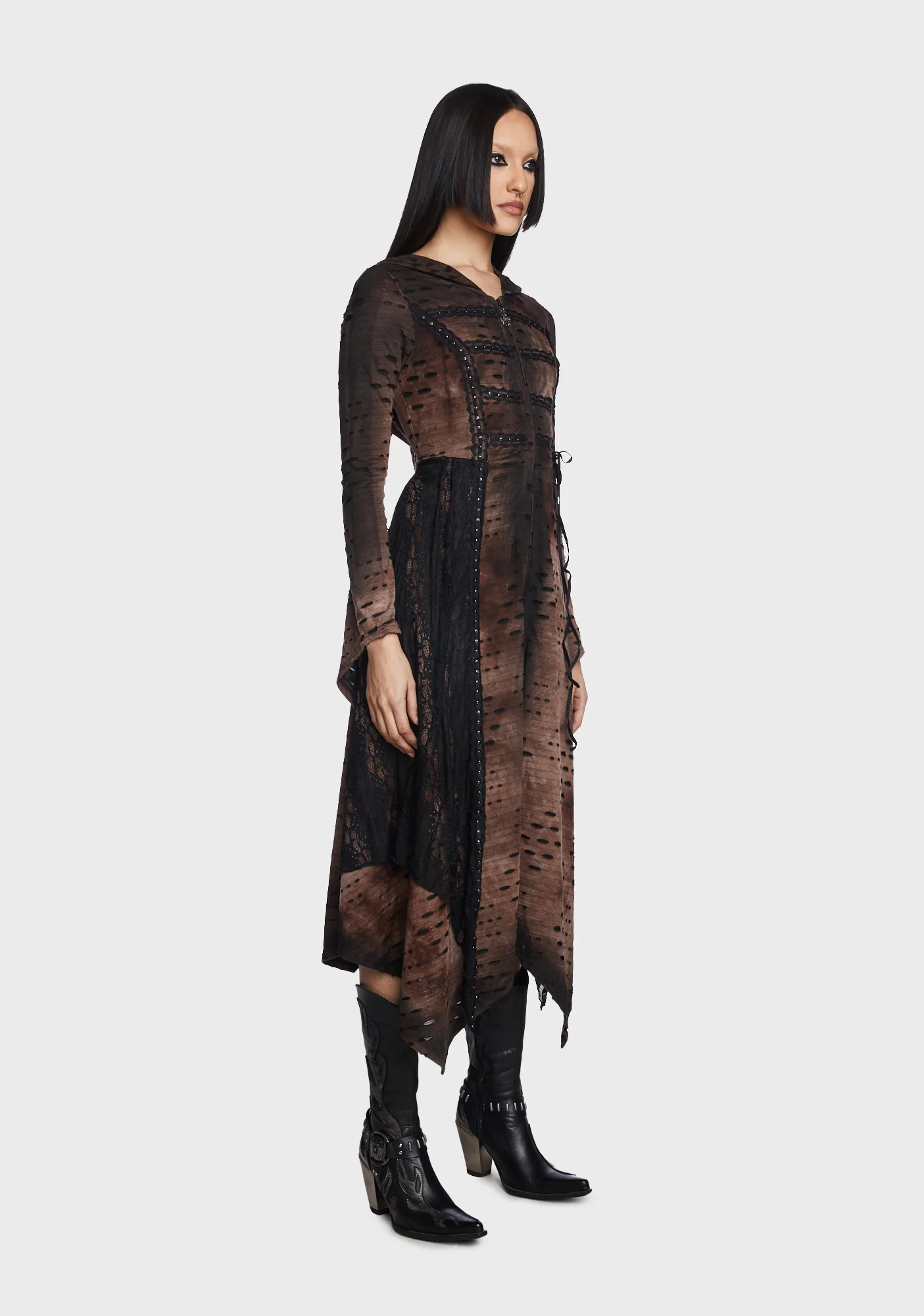 Punk Irregular Ripped Long Coat With Hood - Image 5