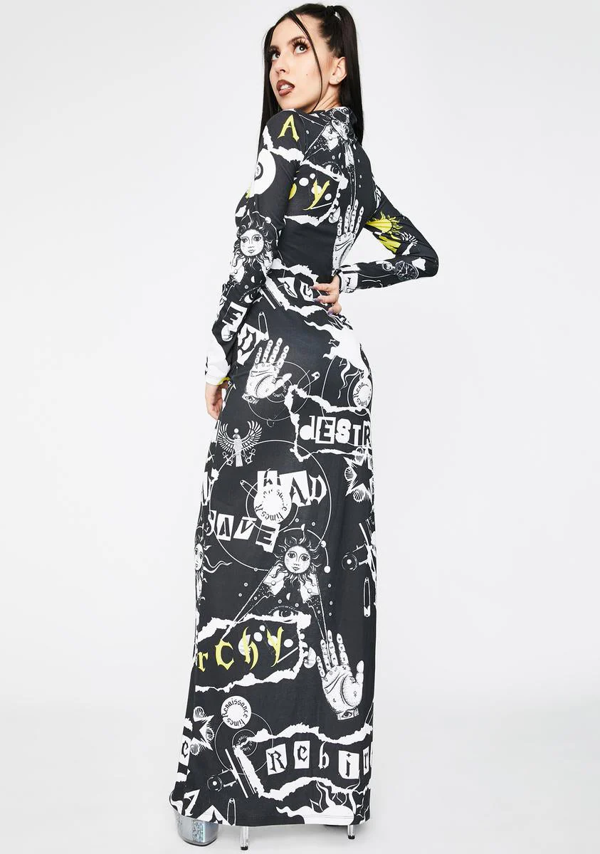 Punk Print Maxi Dress - Brown - Image 4
