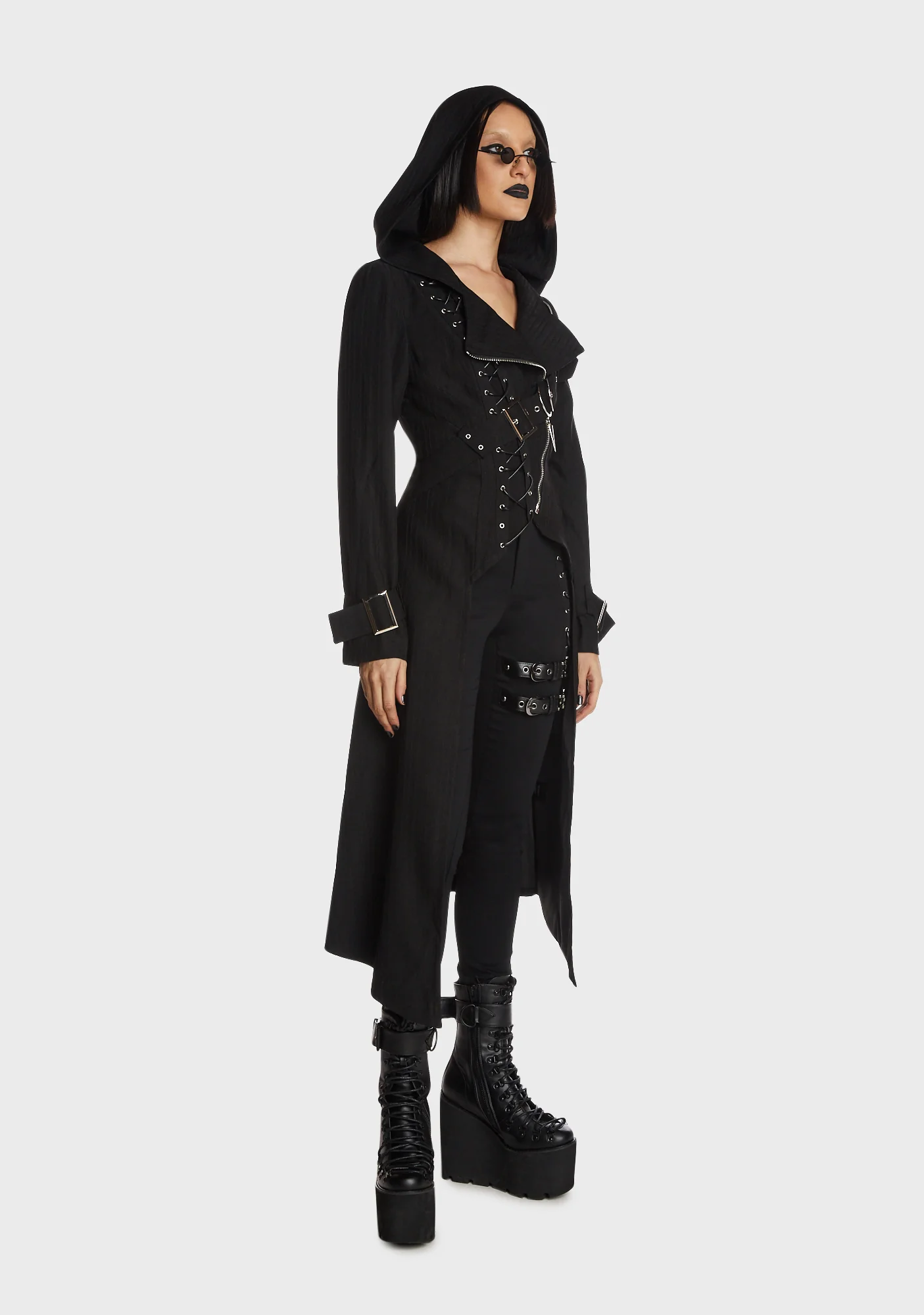 Punk Rebel Asymmetrical Hooded Long Coat - Image 3