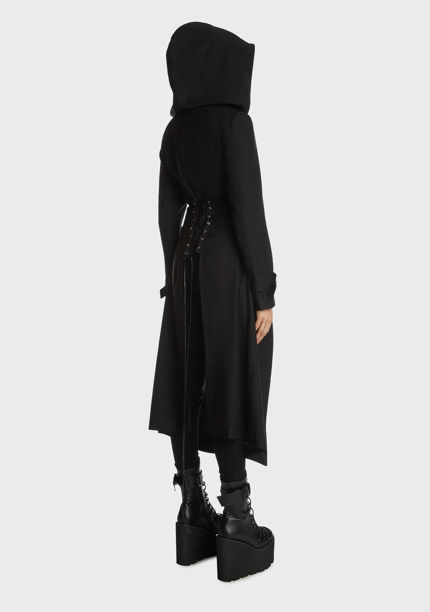Punk Rebel Asymmetrical Hooded Long Coat - Image 4