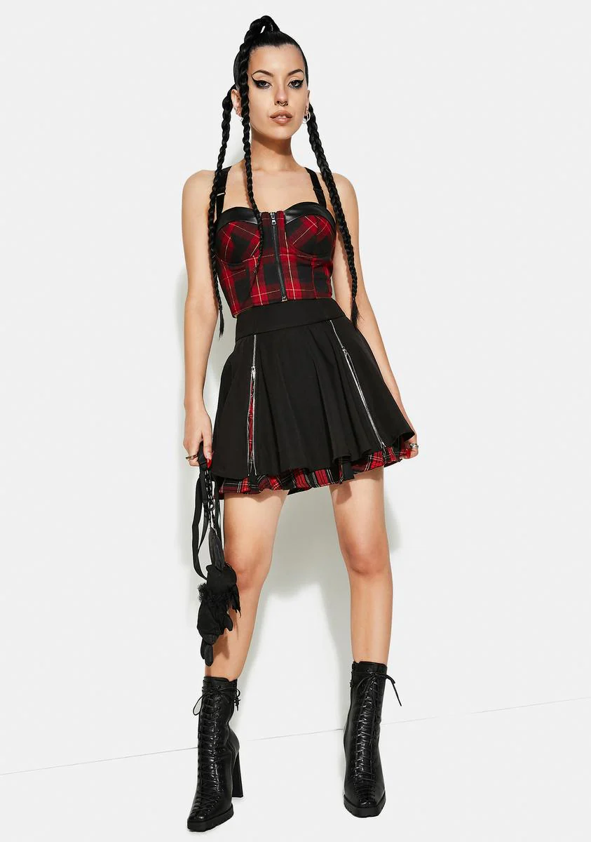 Punk Series Plaid Elastic Shoulder Strap Top - Image 3