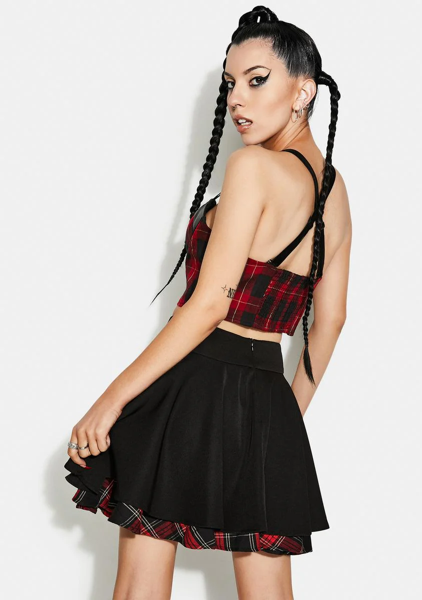Punk Series Plaid Elastic Shoulder Strap Top - Image 4