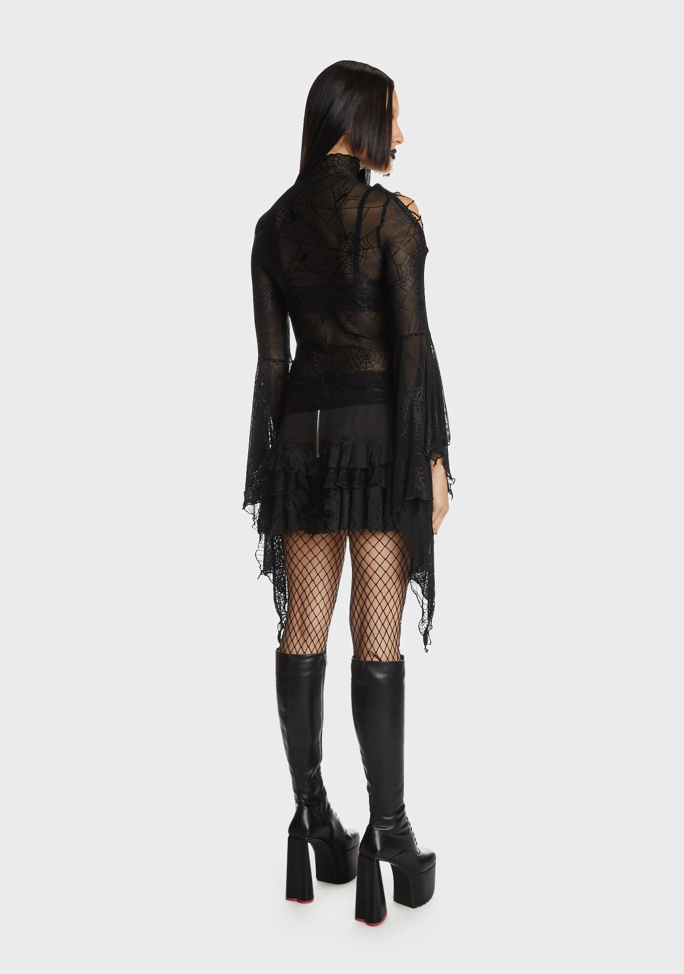 Punk Spider Mesh Exaggerated Sleeves Top - Image 5