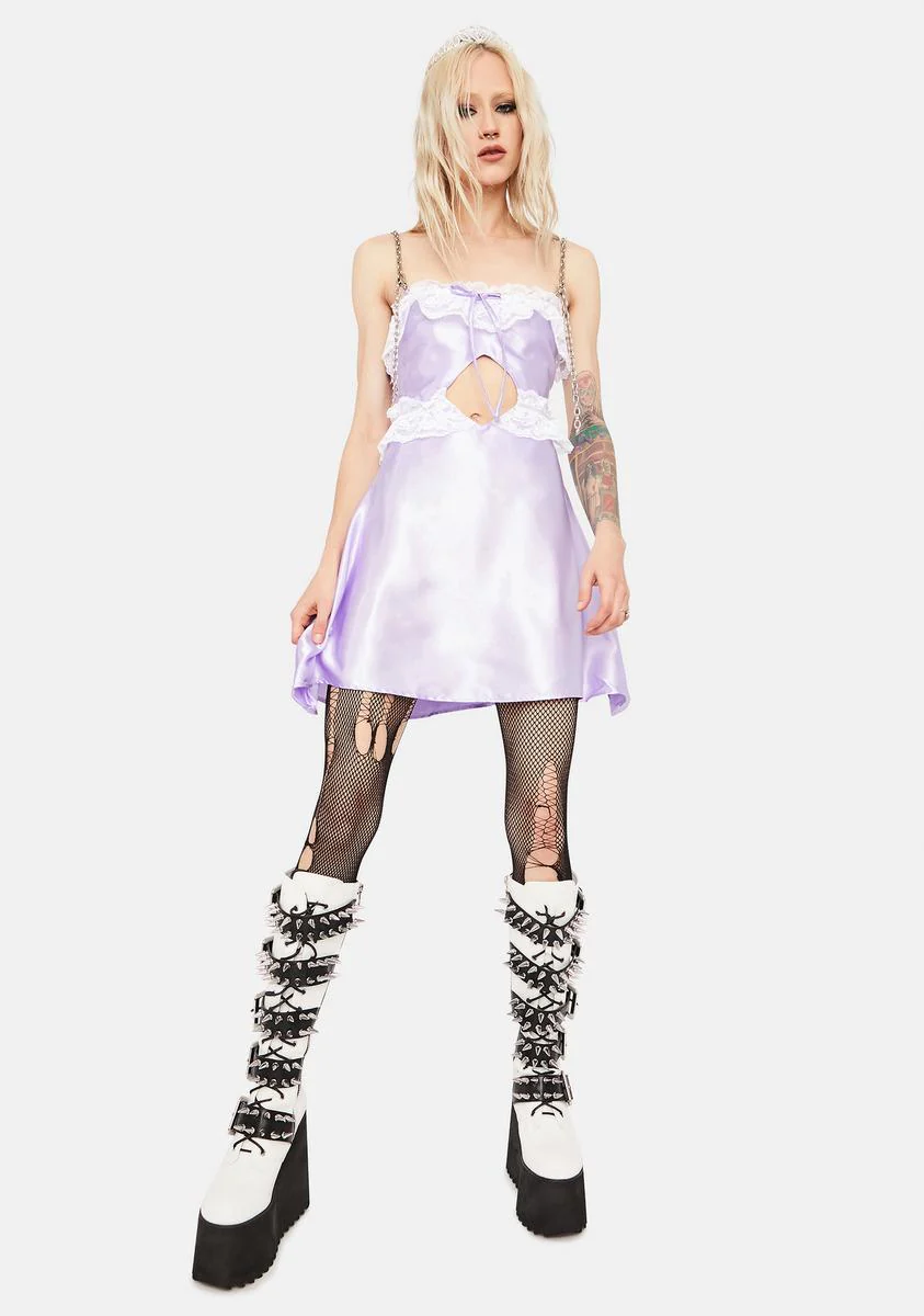 Purple Chain Strap Satin Dress - Image 3