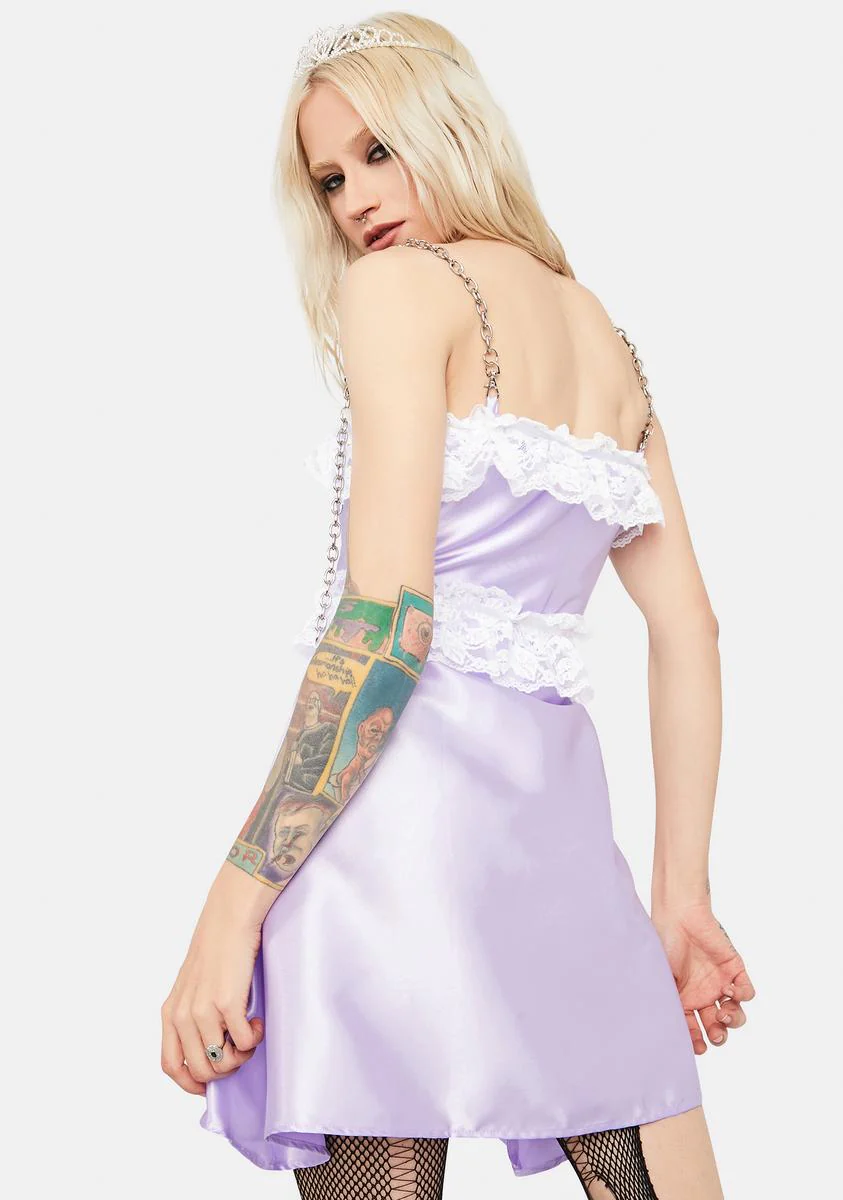 Purple Chain Strap Satin Dress - Image 4
