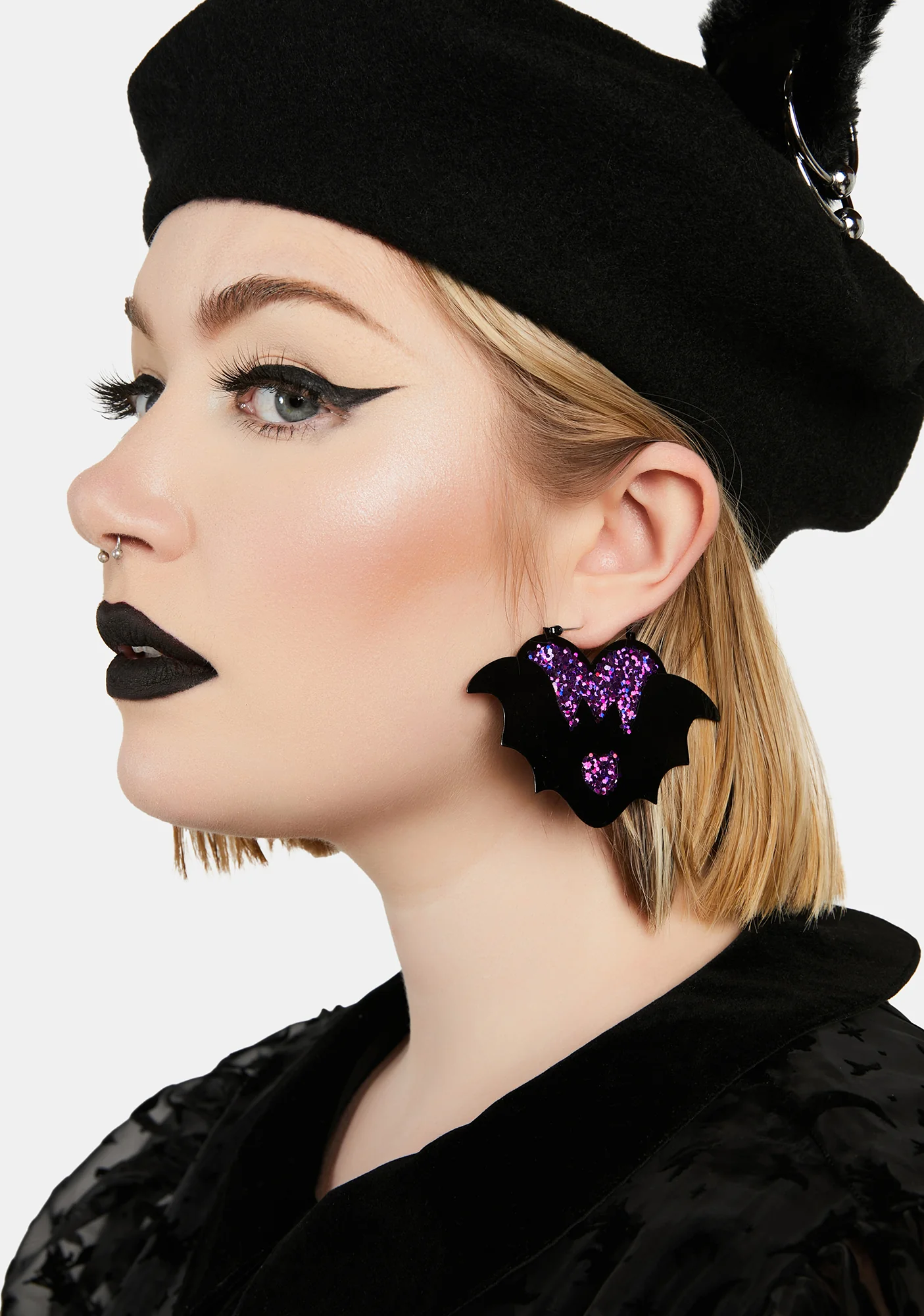 Purple Heart Bat Hoop Earrings - Image 4
