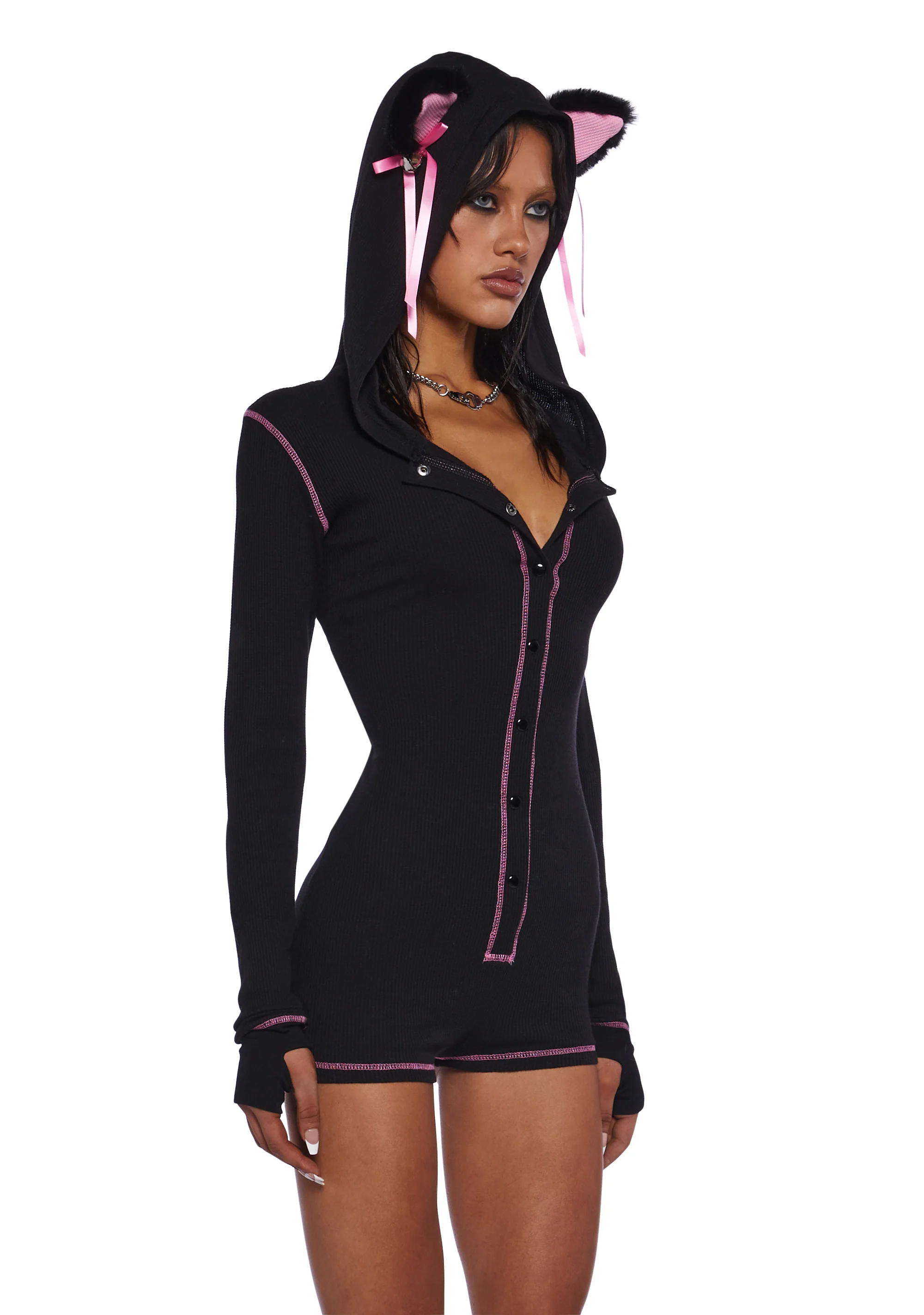 Purrfectly Dark Cat Romper - Image 3