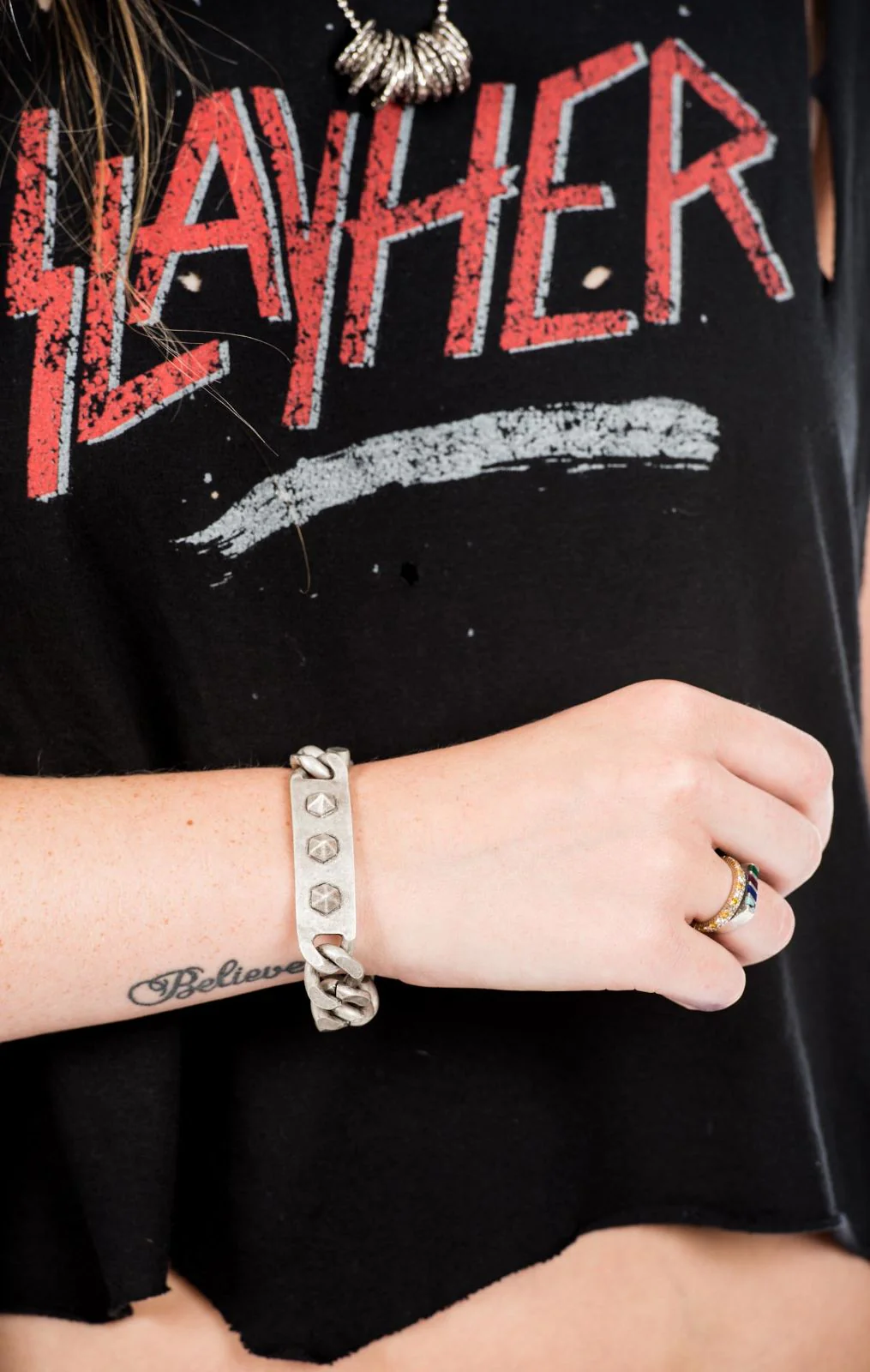 Pyramid Stud ID Bracelet - Silver - Image 2