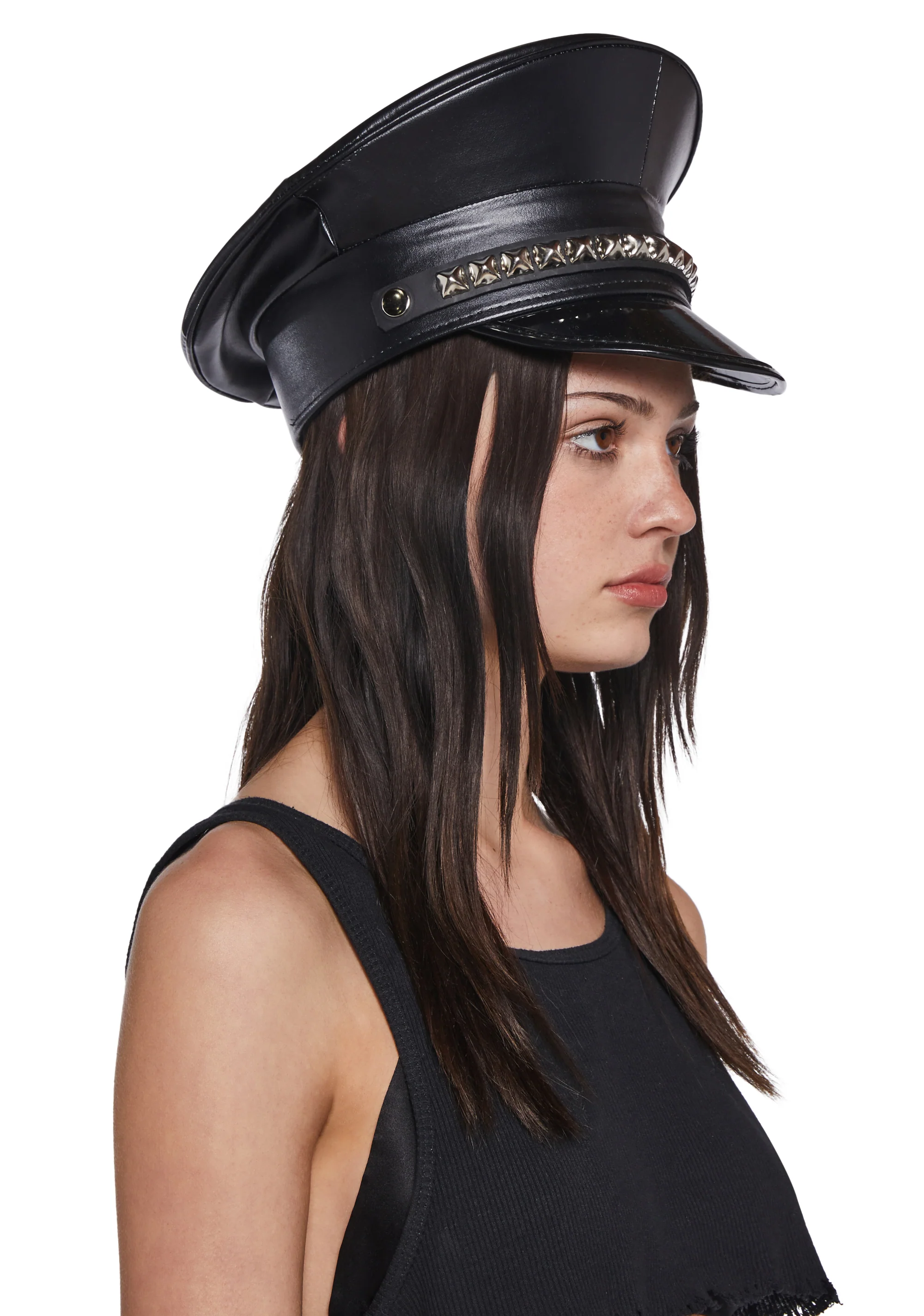 Pyramid Studded Captain Hat - Black - Image 2