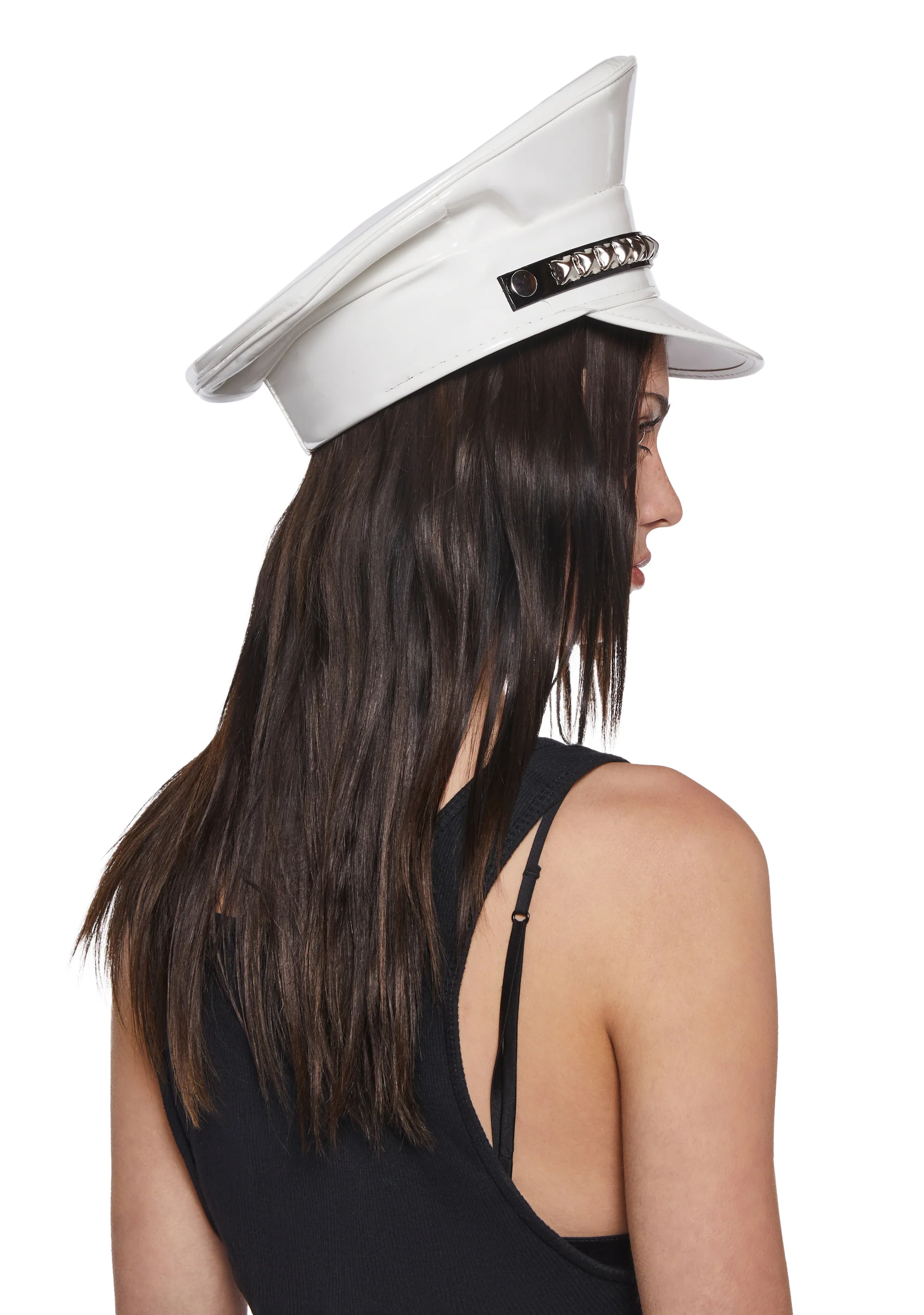 Pyramid Studded Captain Hat - White - Image 3