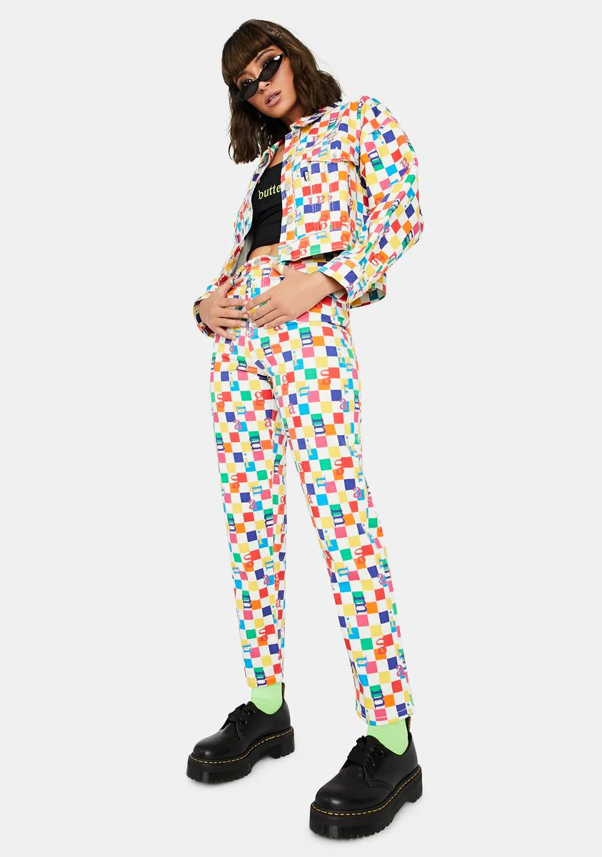 Rainbow Check Denim Jeans - Image 3