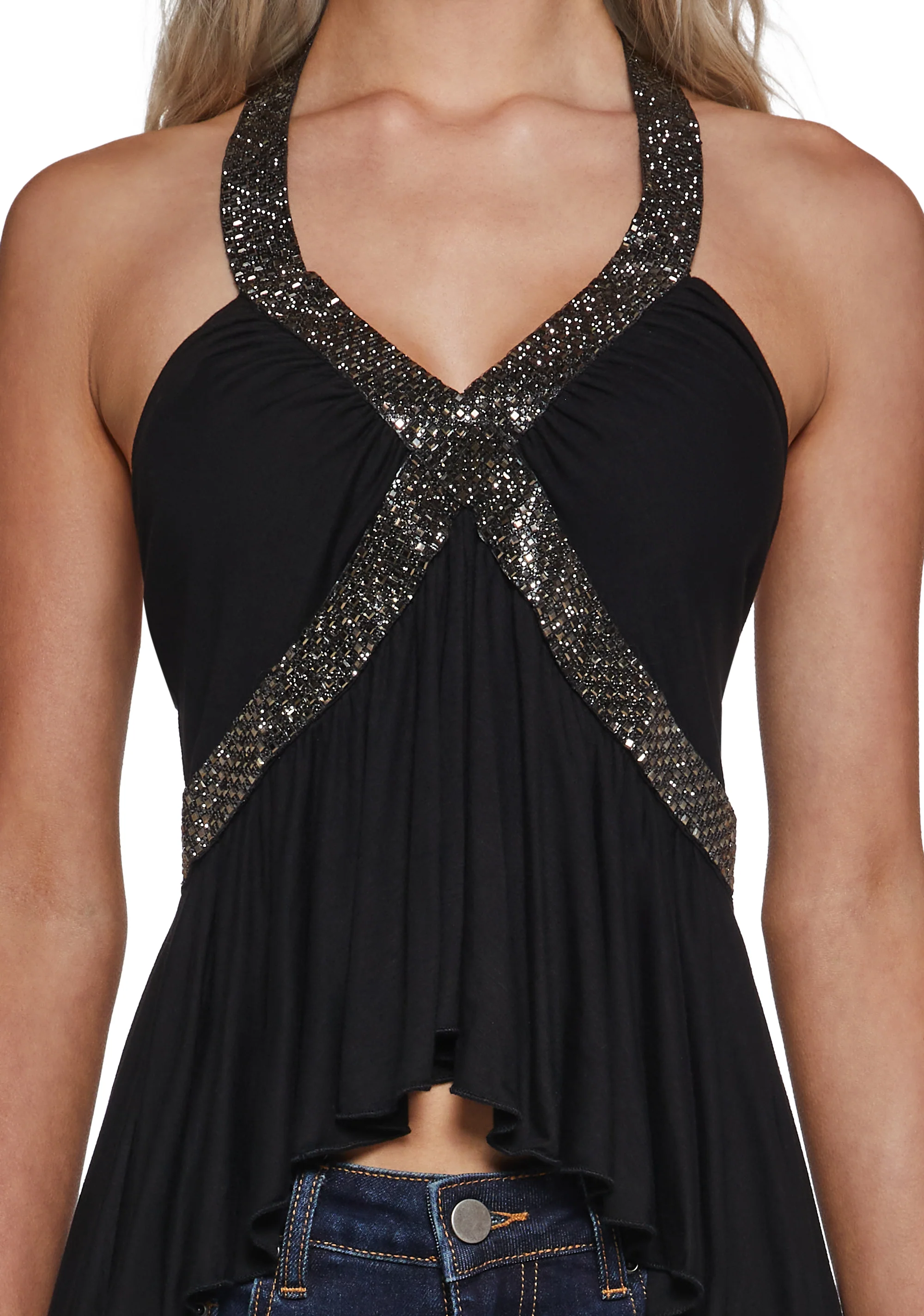 Scene Stealer Embellished Halter Top - Black - Image 5