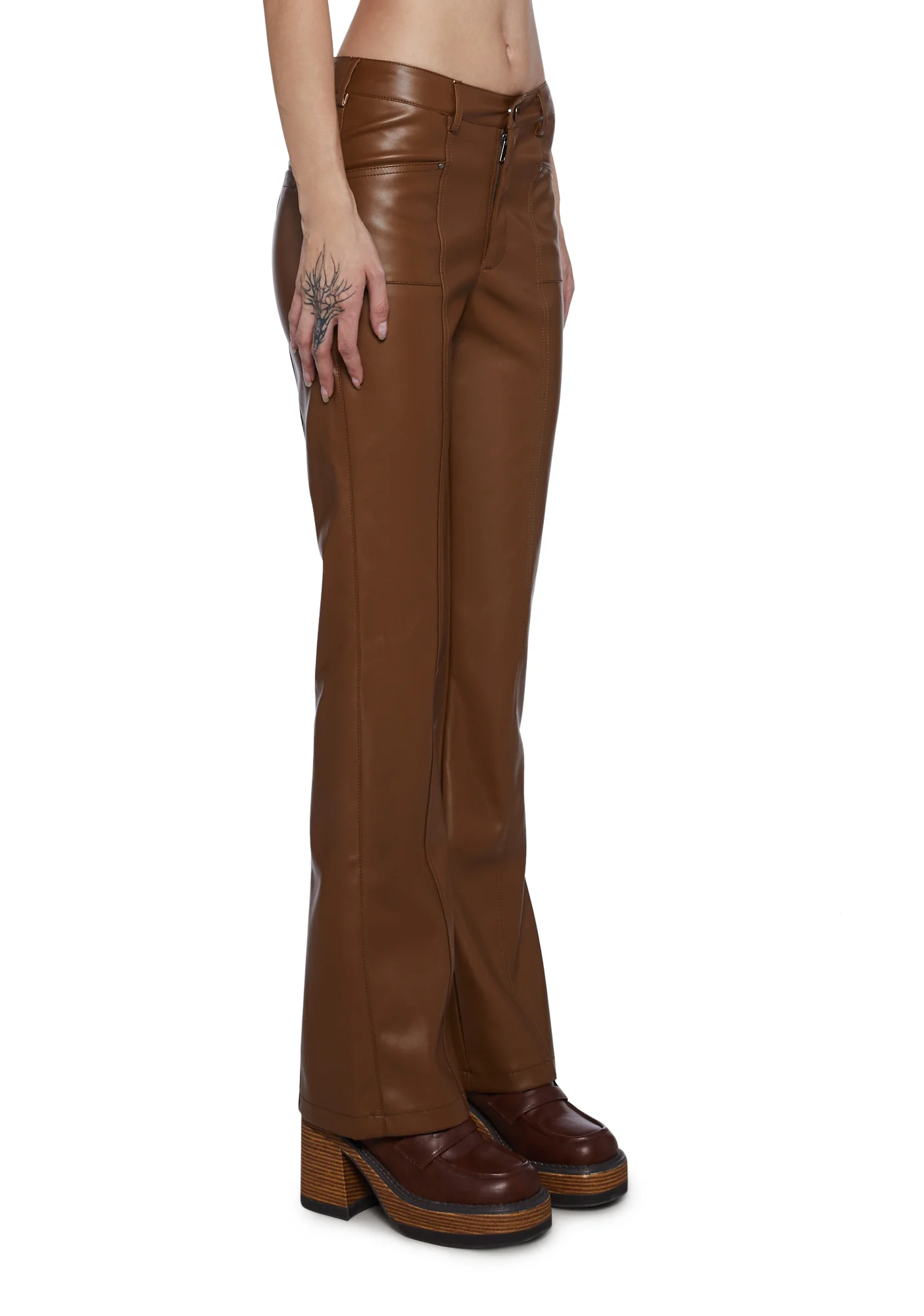 Ready For Fun Vegan Leather Pants - Brown - Image 3