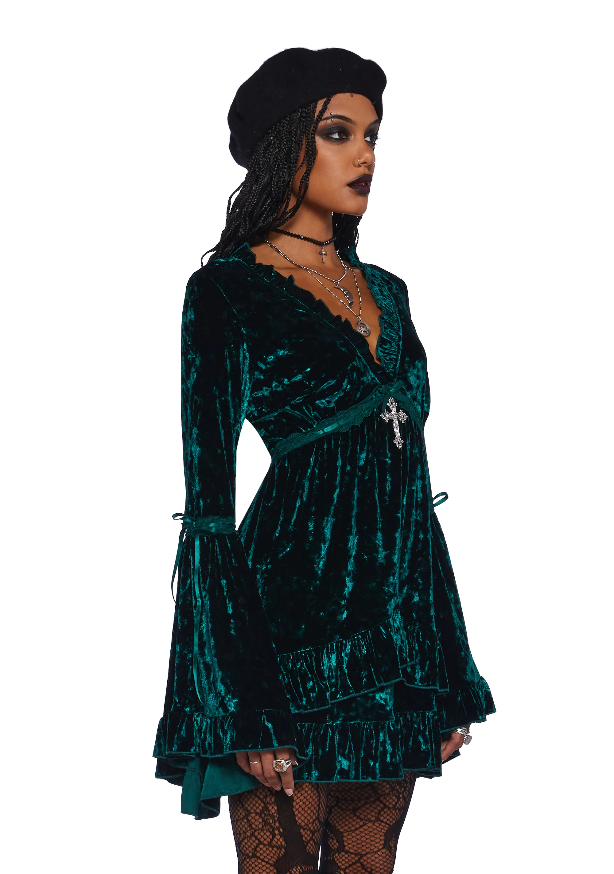 Real Divinity Mini Dress - Emerald Velvet - Image 3