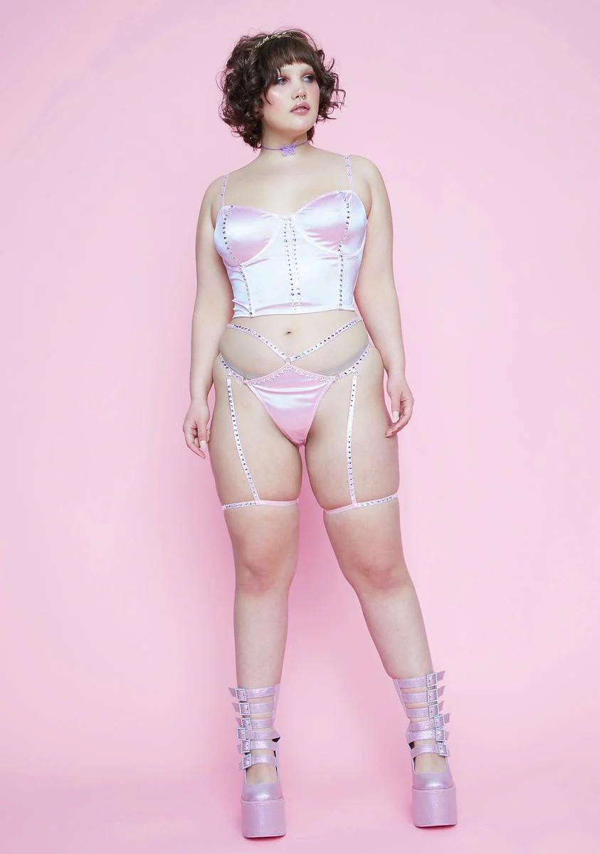 Real Sky Flower Satin Studded Garter Lingerie Set - Image 3