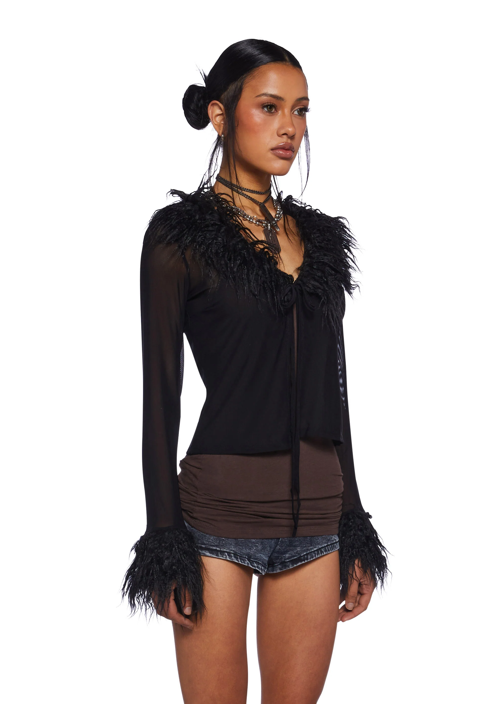 Rebel Charm Long Sleeve Top - Black - Image 3