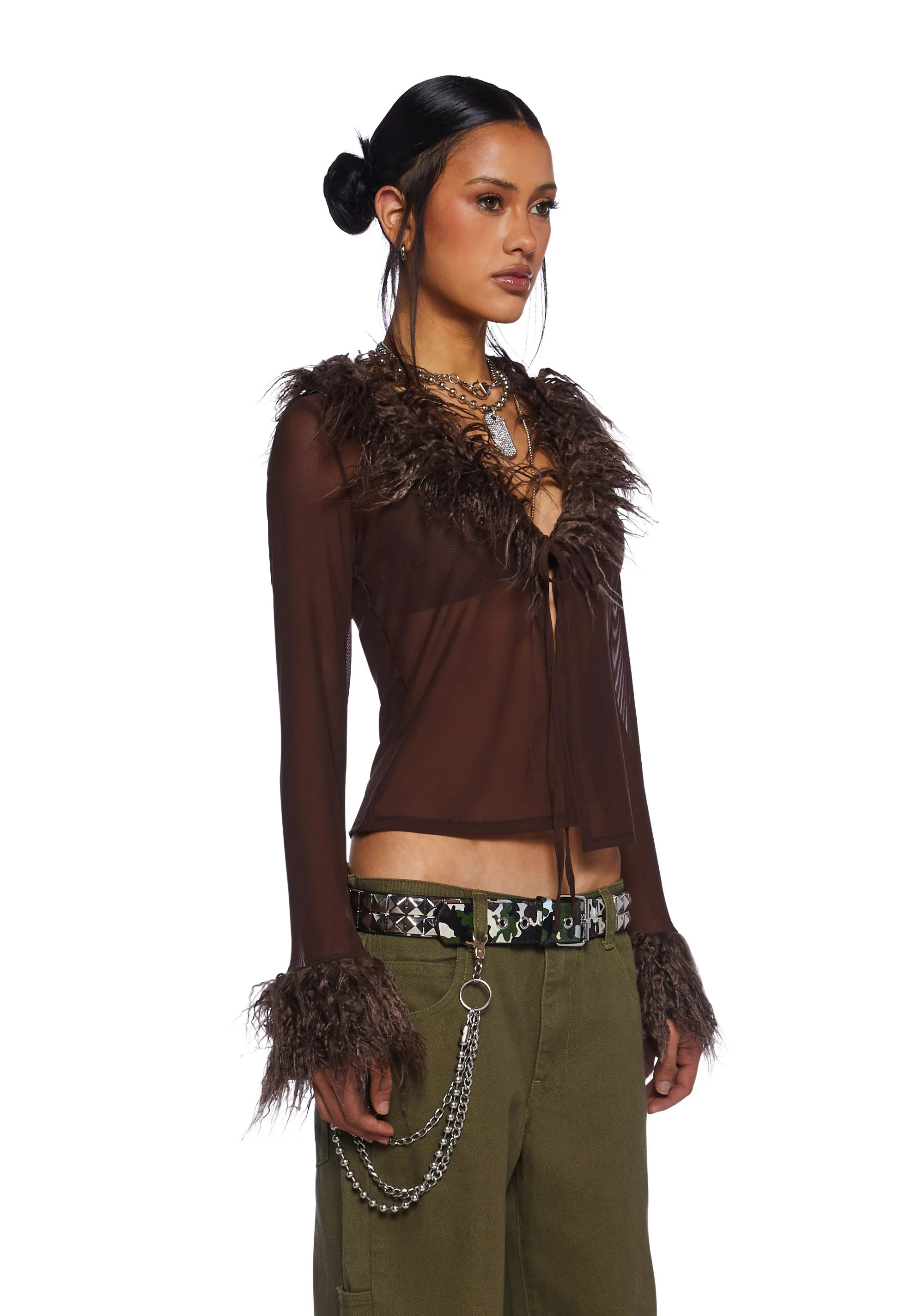 Rebel Charm Long Sleeve Top - Brown - Image 4