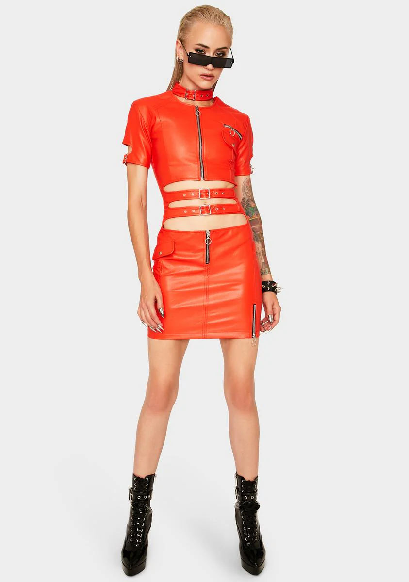 Red Faster Pussycat Vegan Leather Dress - Image 3