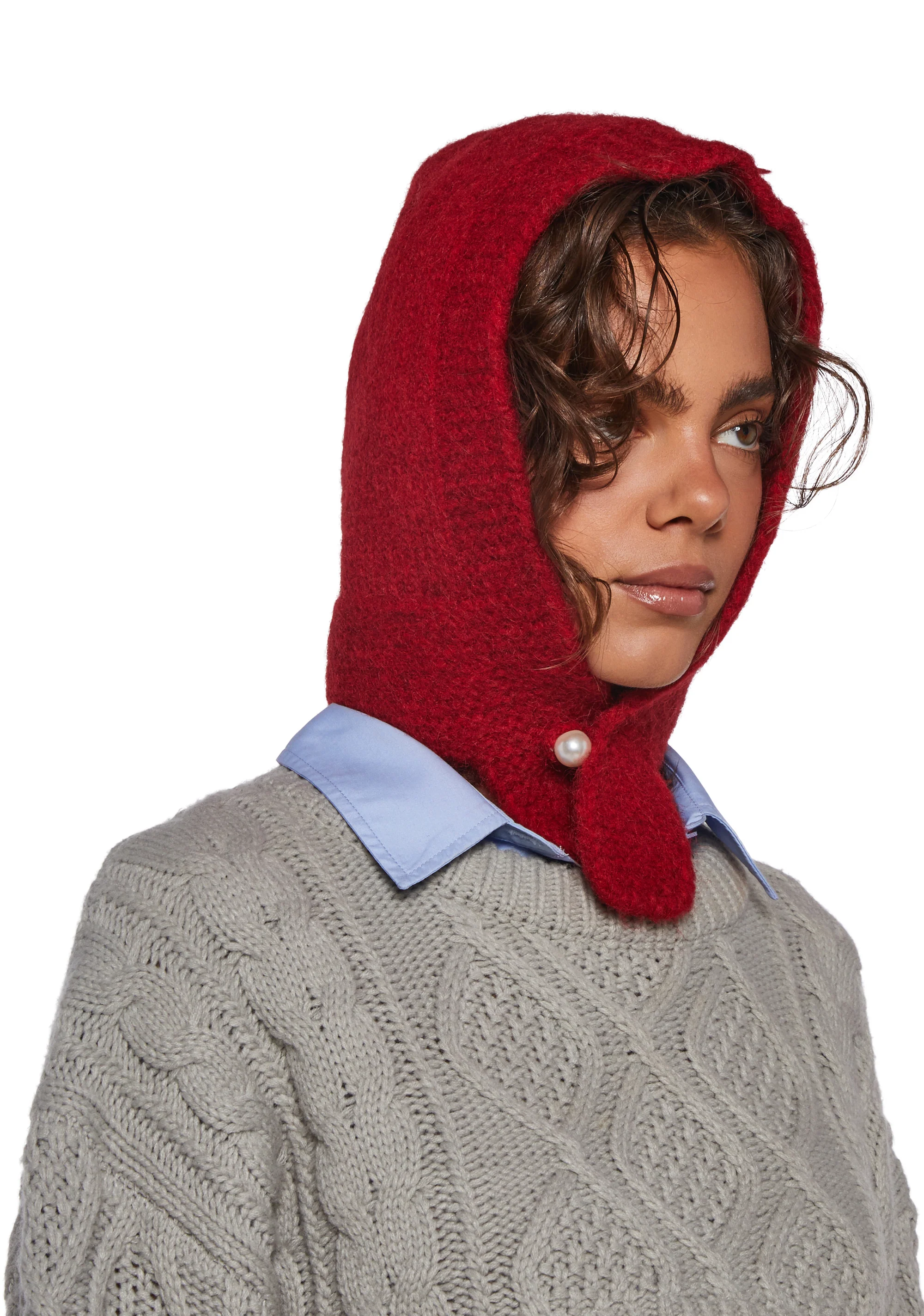 Fall Vibing Knit Hood - Red - Image 2