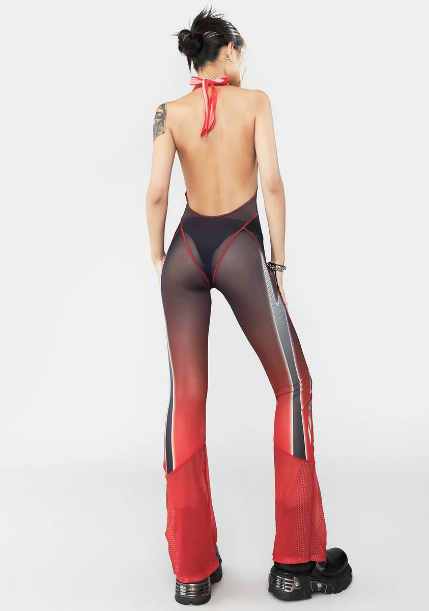 Red Mesh Tie Knot Speed Racer Jumpsuit - Image 4