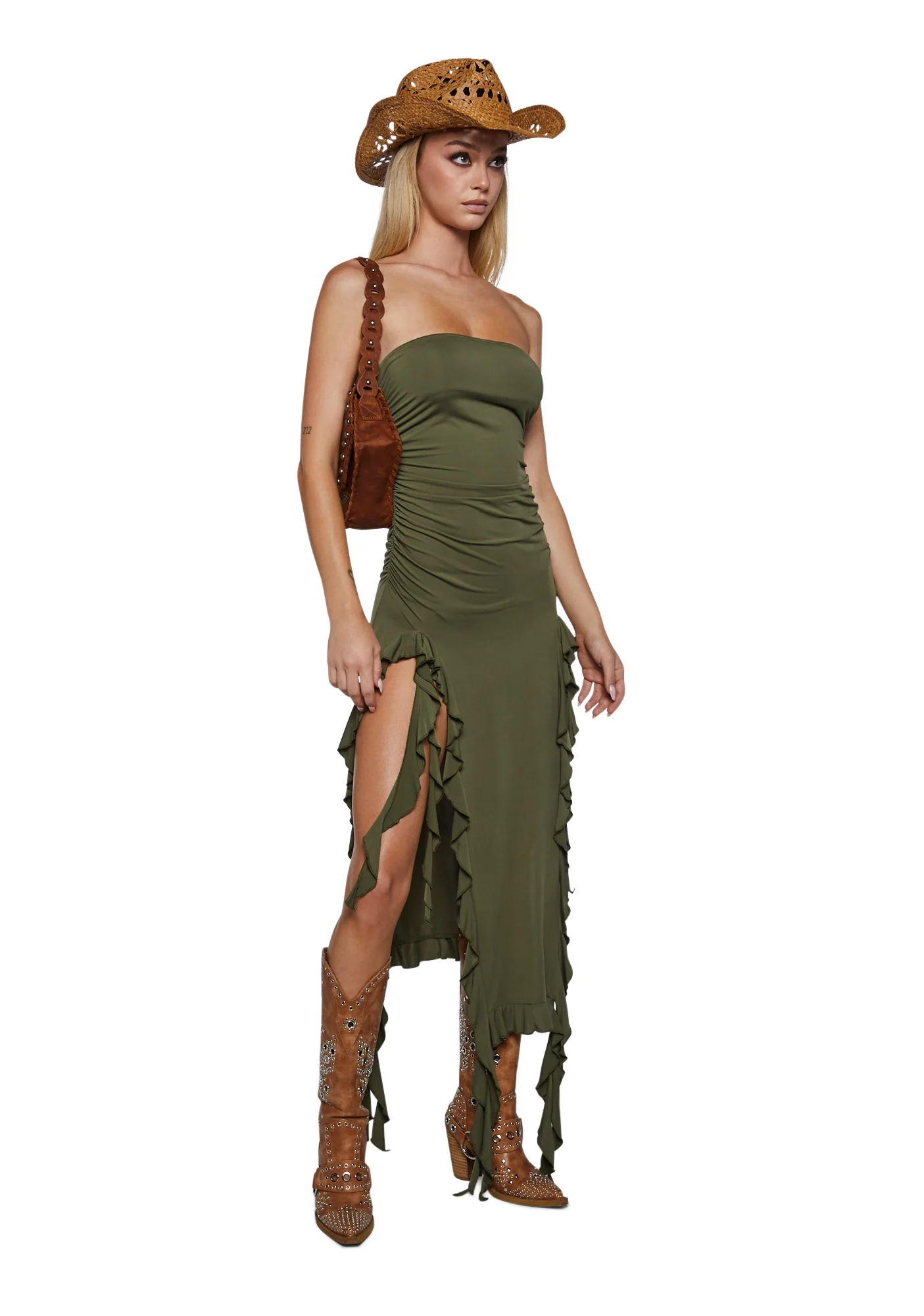 Rendezvous Strapless Dress - Olive - Image 5