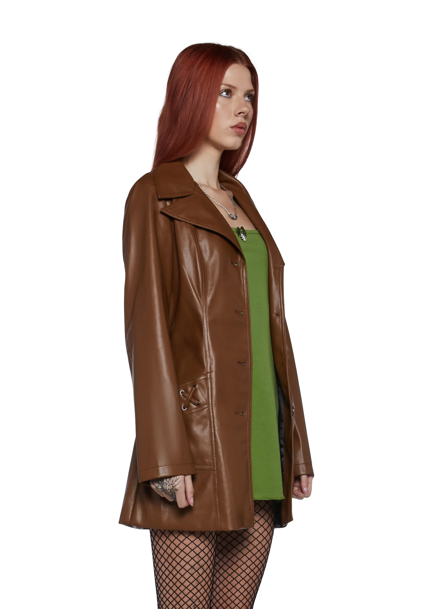 Rendezvous Vegan Leather Trench Coat - Brown - Image 3