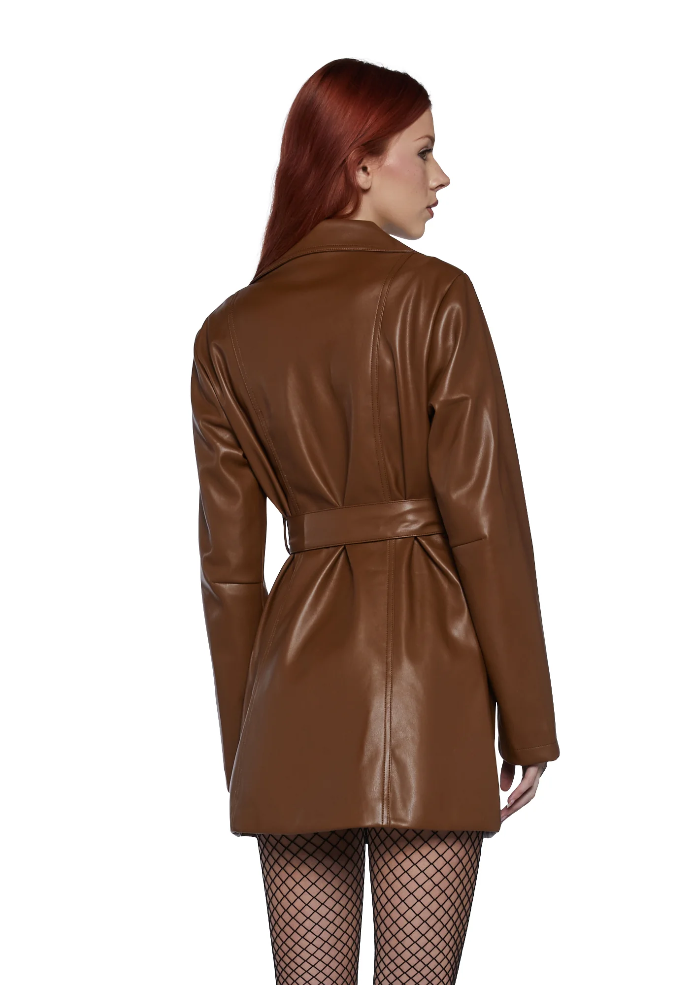 Rendezvous Vegan Leather Trench Coat - Brown - Image 4