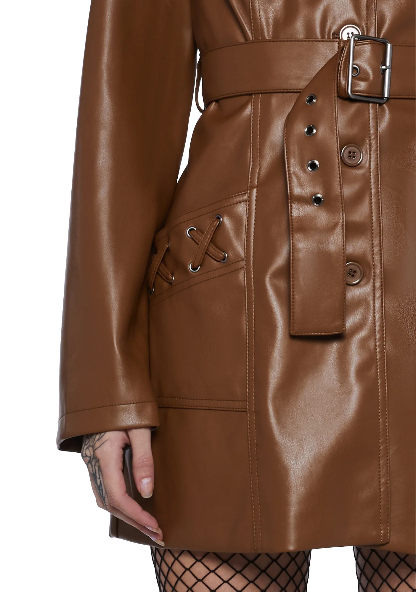 Rendezvous Vegan Leather Trench Coat - Brown - Image 5