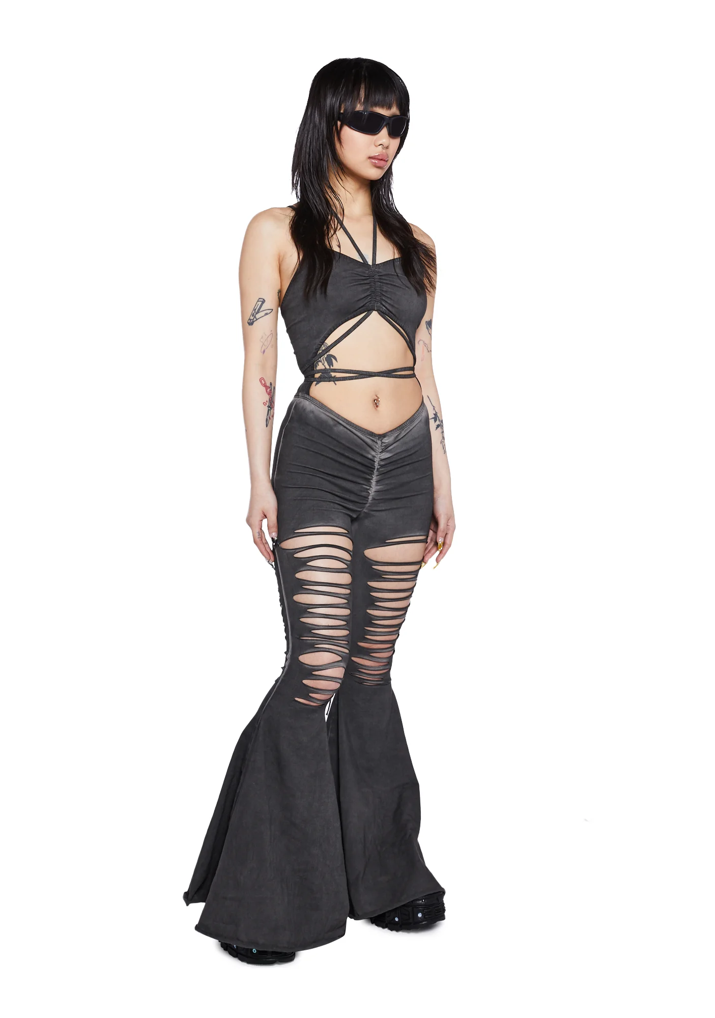 Reverb V-Cut Slashed Bell Bottom Jumpsuit - Image 6
