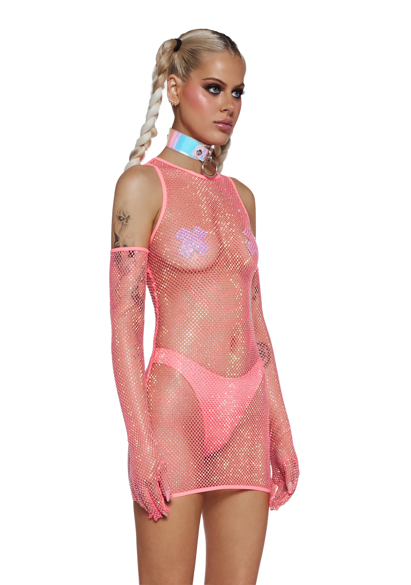 Stage Hopper Fishnet Dress Set - Pink - Image 3