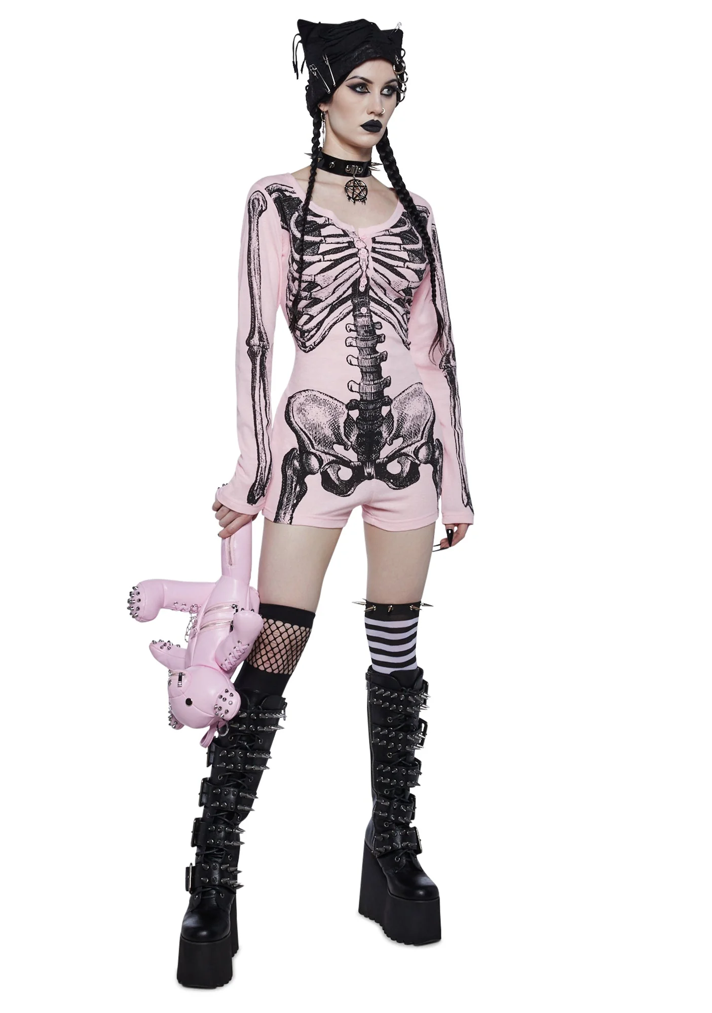 Rib By Rib Long Sleeve Romper - Light Pink - Image 3