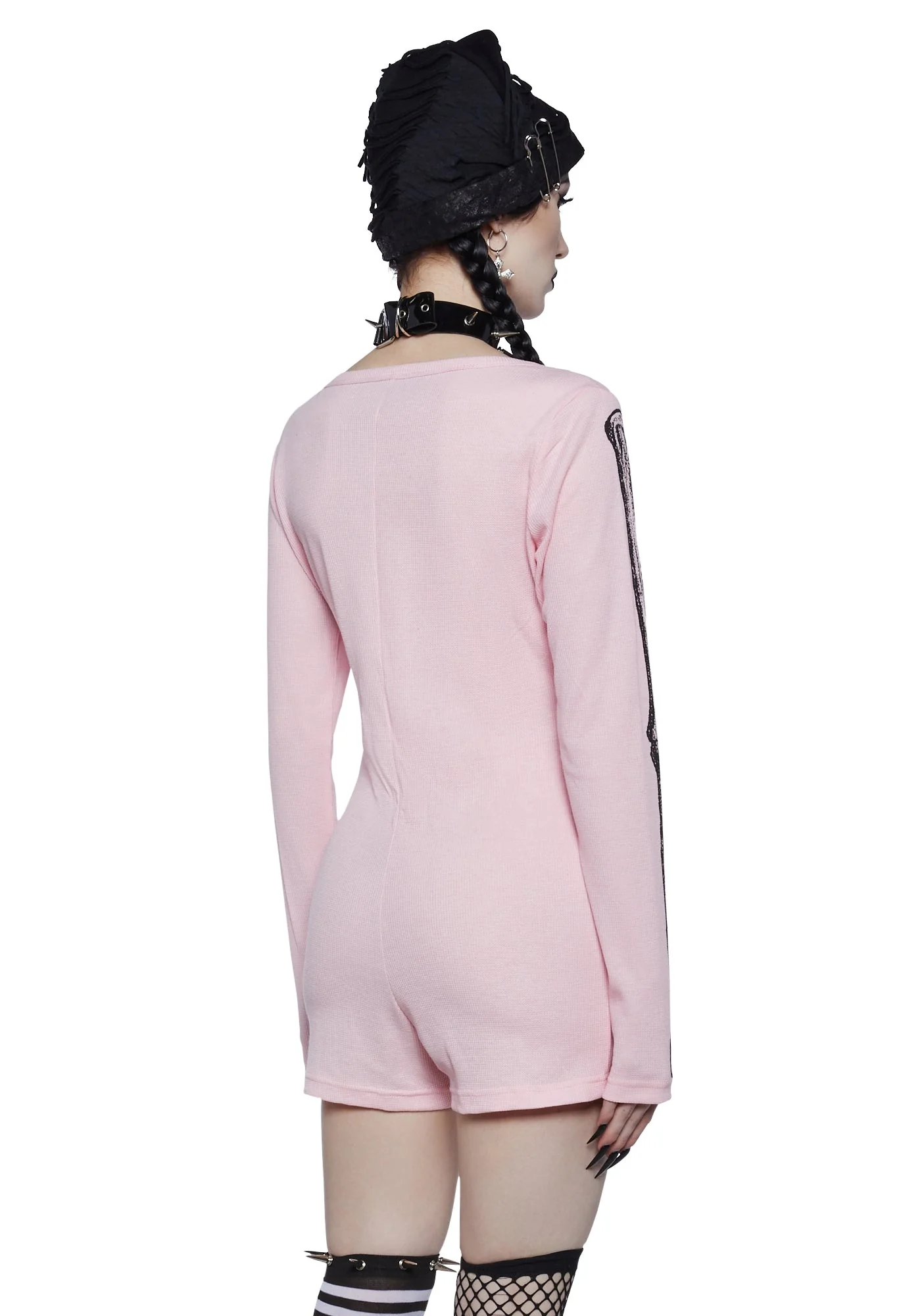 Rib By Rib Long Sleeve Romper - Light Pink - Image 5