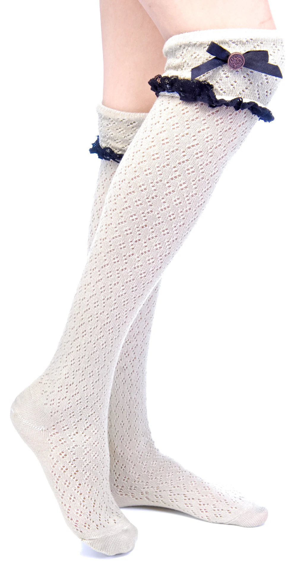 Ribbon Knee High Socks - Off White - Image 7