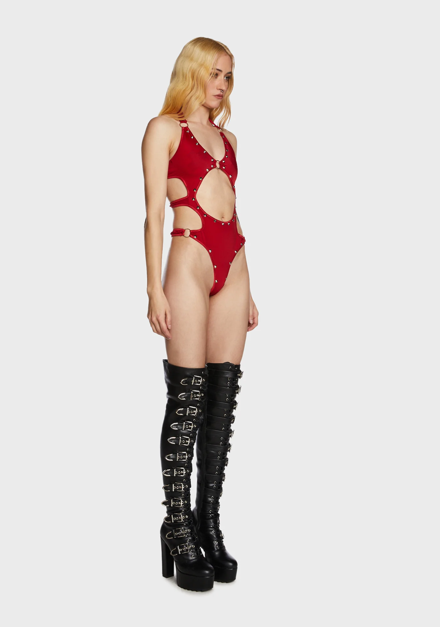 Rockstar Rebellion Cutout Bodysuit - Red - Image 3