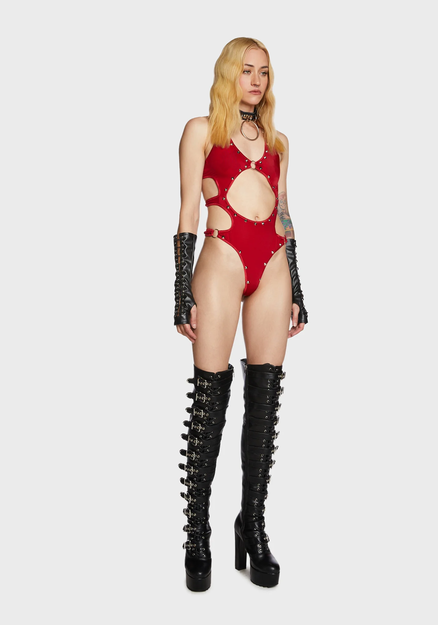 Rockstar Rebellion Cutout Bodysuit - Red - Image 4