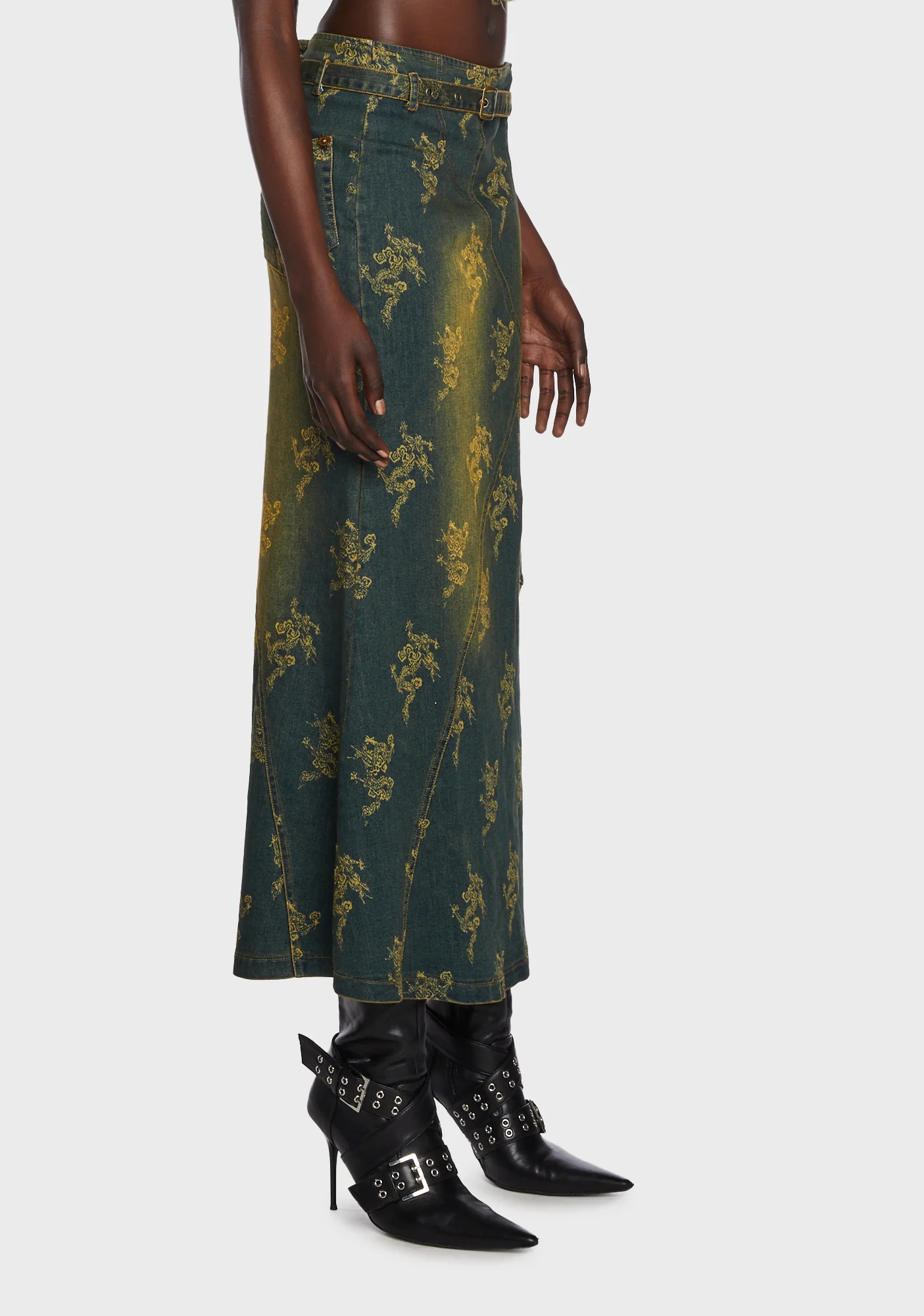 Romance Grunge Denim Long Skirt - Image 3