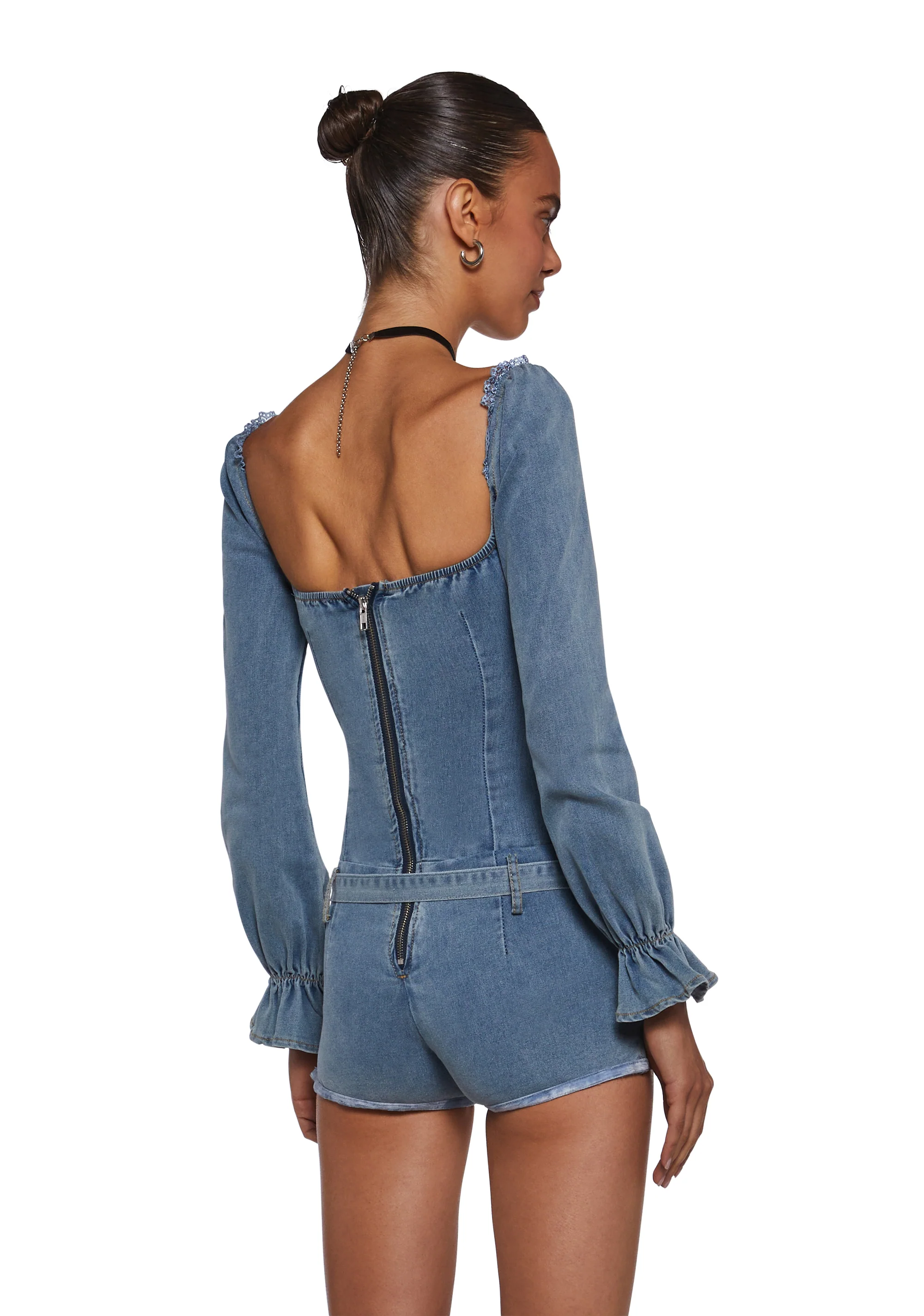 Flirt And Tell Denim Romper - Image 4