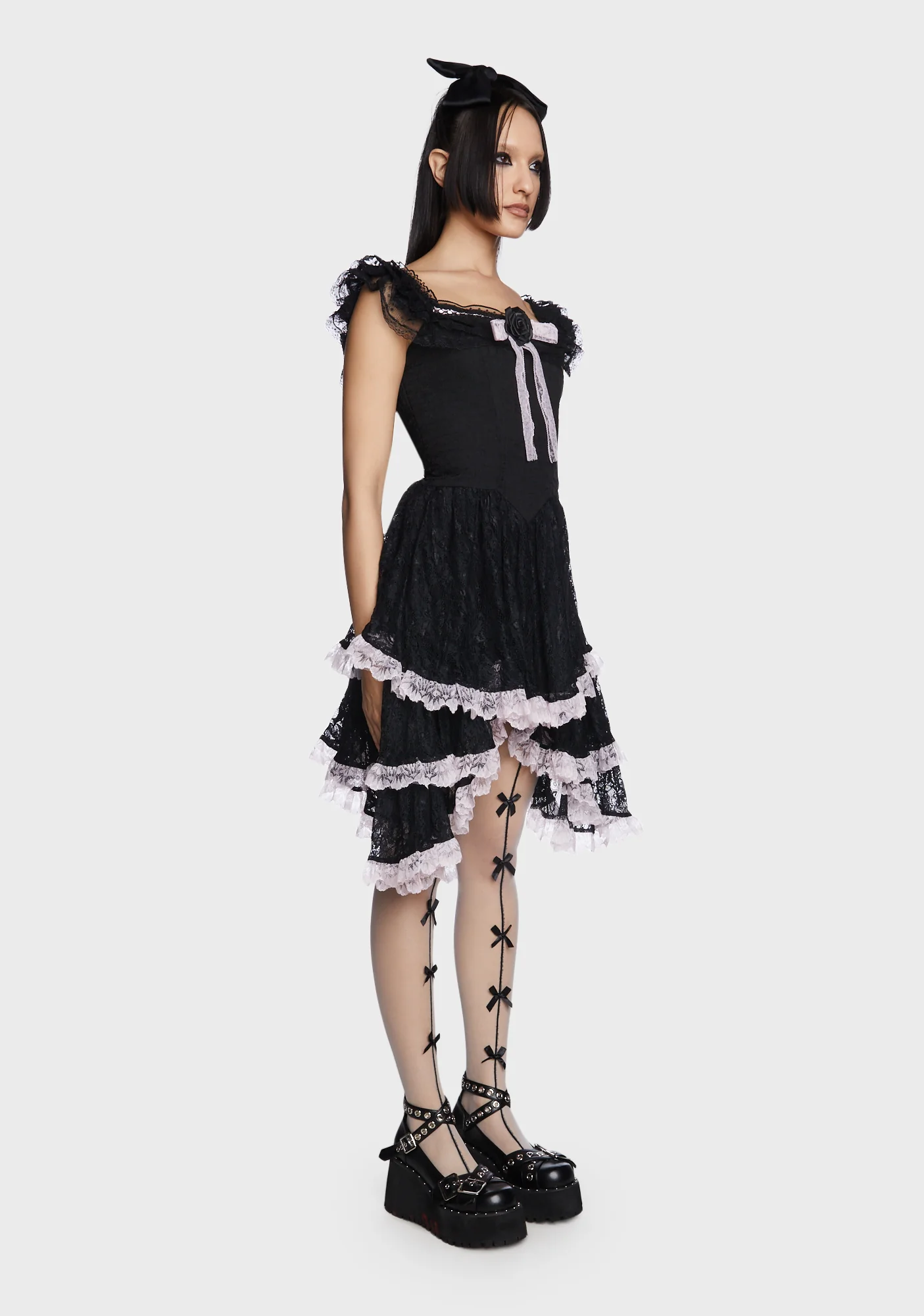 Rose Lace Up Mini Dress - Image 4