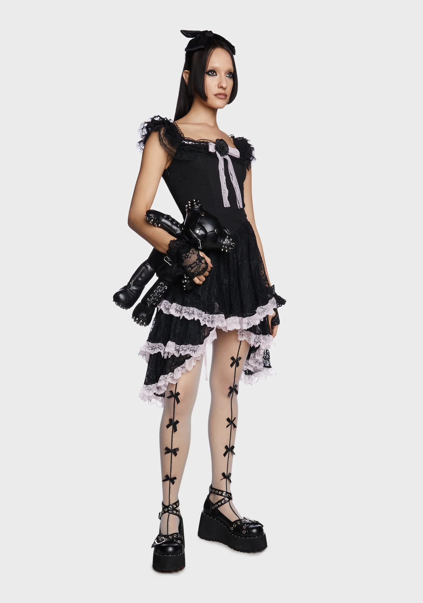 Rose Lace Up Mini Dress - Image 5