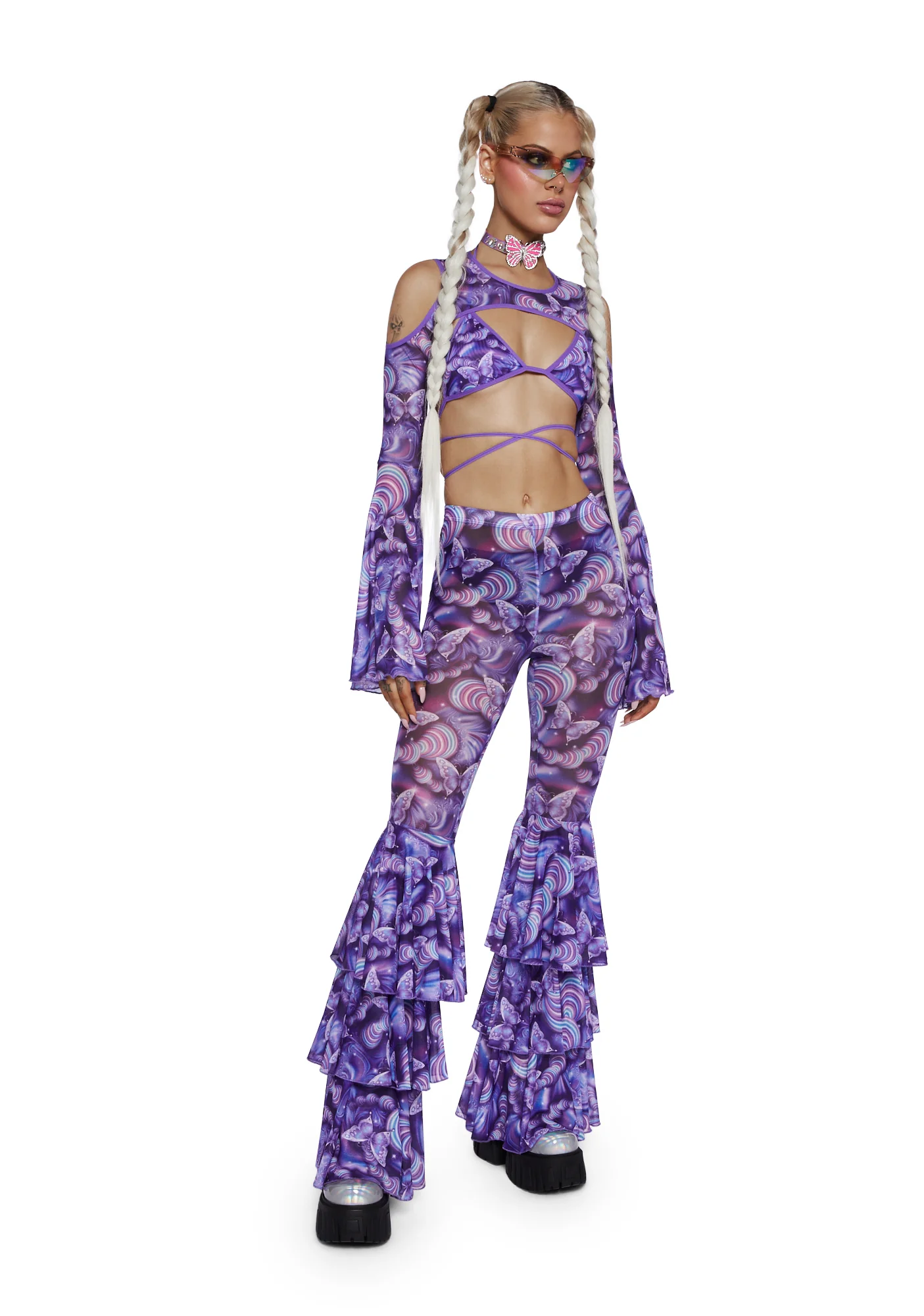 Pixie Wishes Mesh Flare Pants - Purple - Image 2