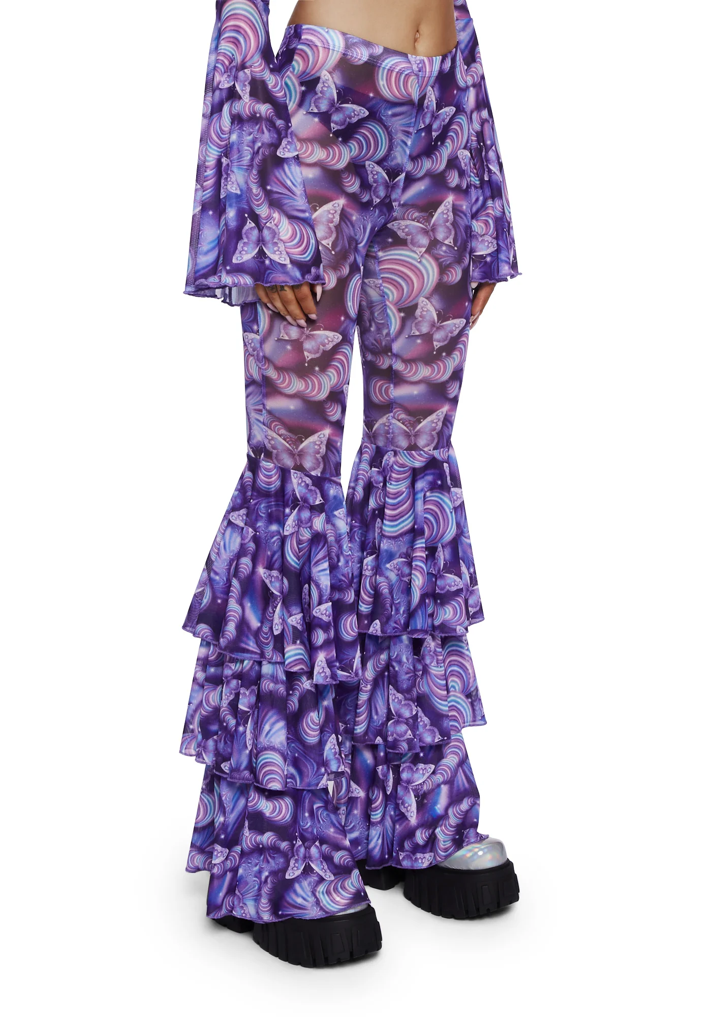 Pixie Wishes Mesh Flare Pants - Purple - Image 3
