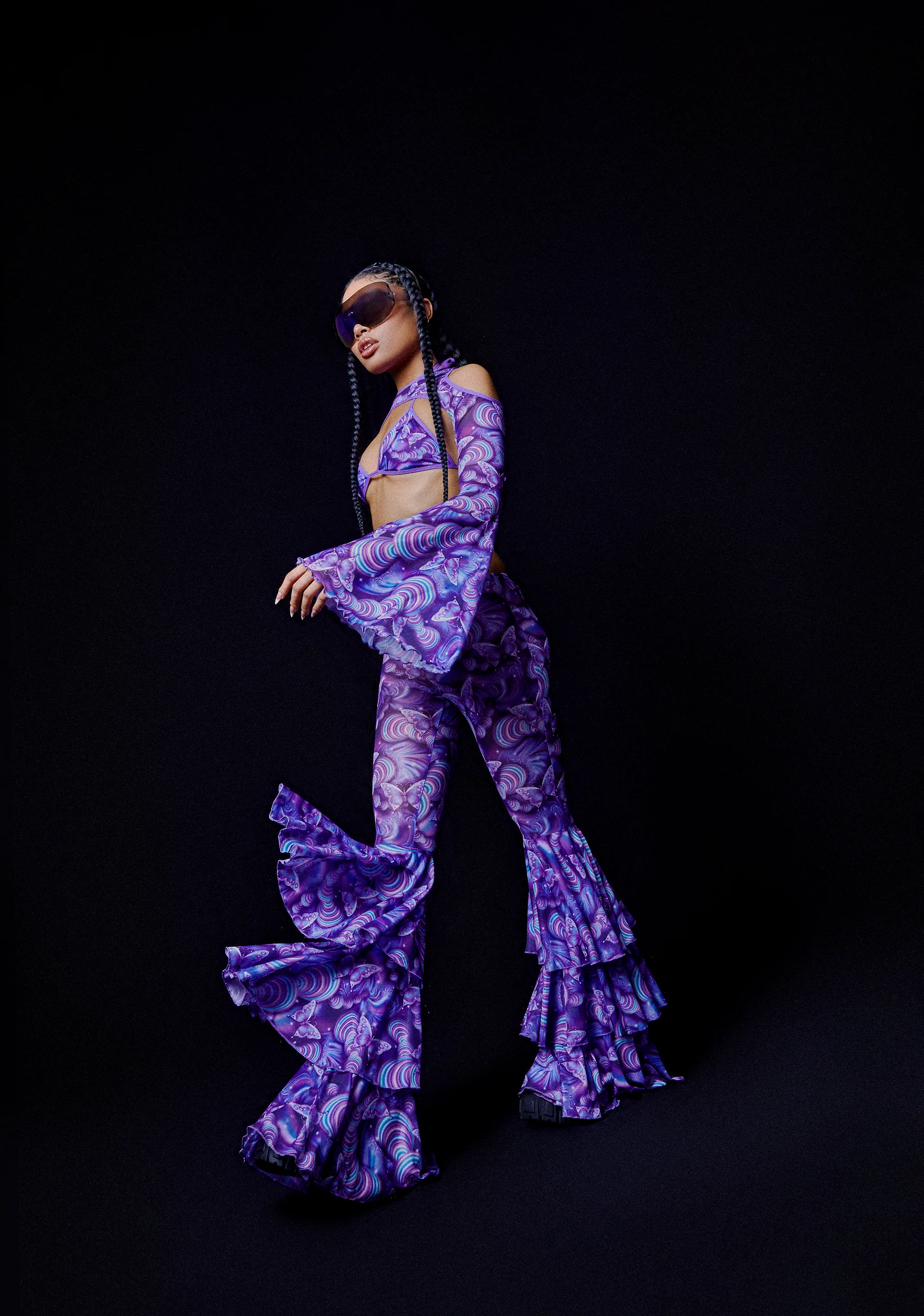 Pixie Wishes Mesh Flare Pants - Purple - Image 6