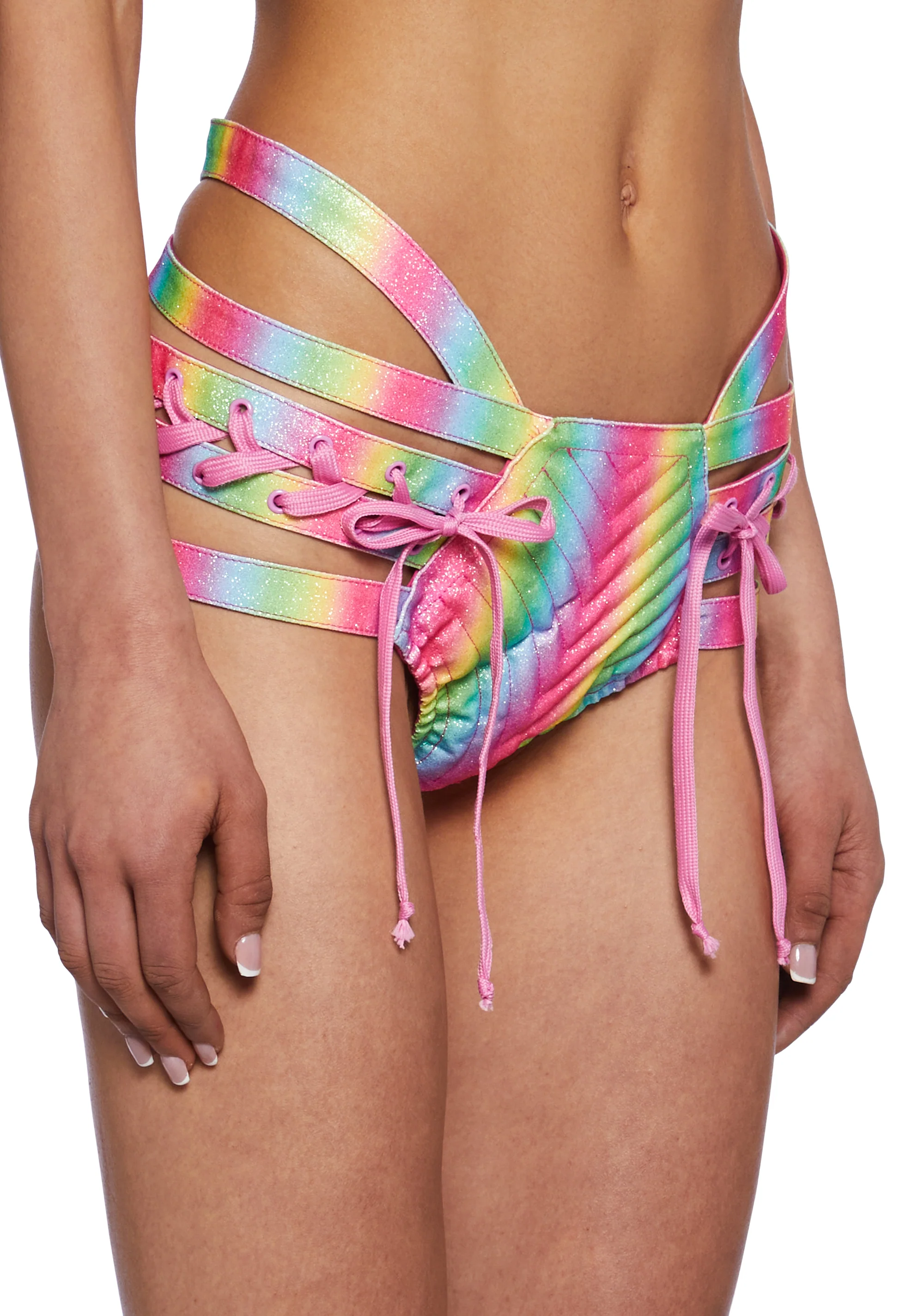 Rude Awakening Lace-Up Shorts - Glitter Rainbow - Image 5