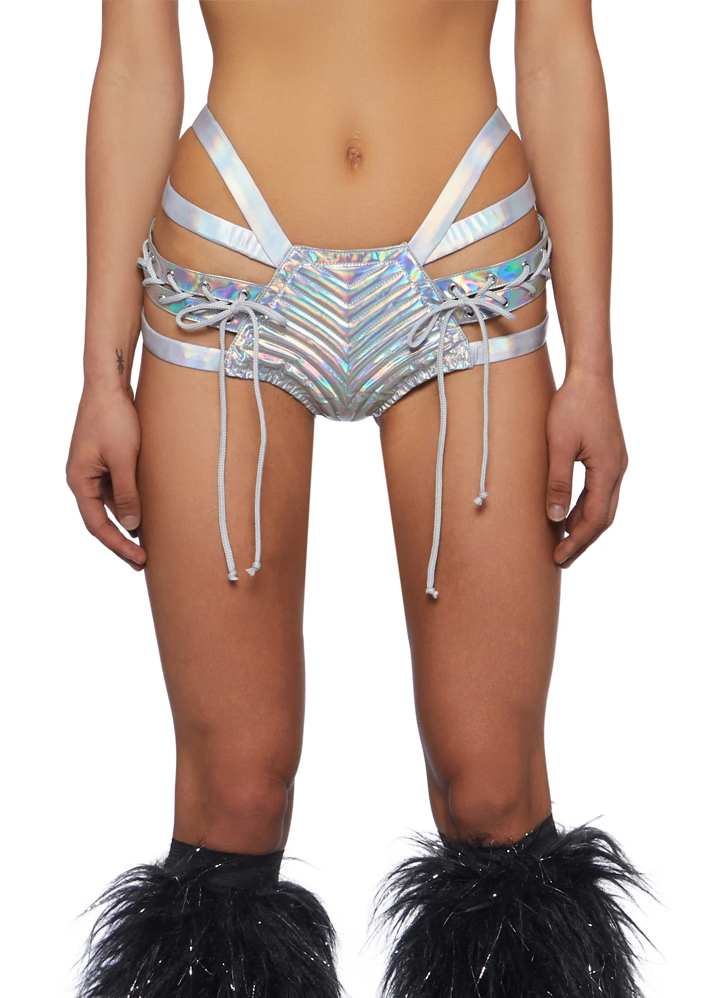 Rude Awakening Lace-Up Shorts - Holographic - Image 5