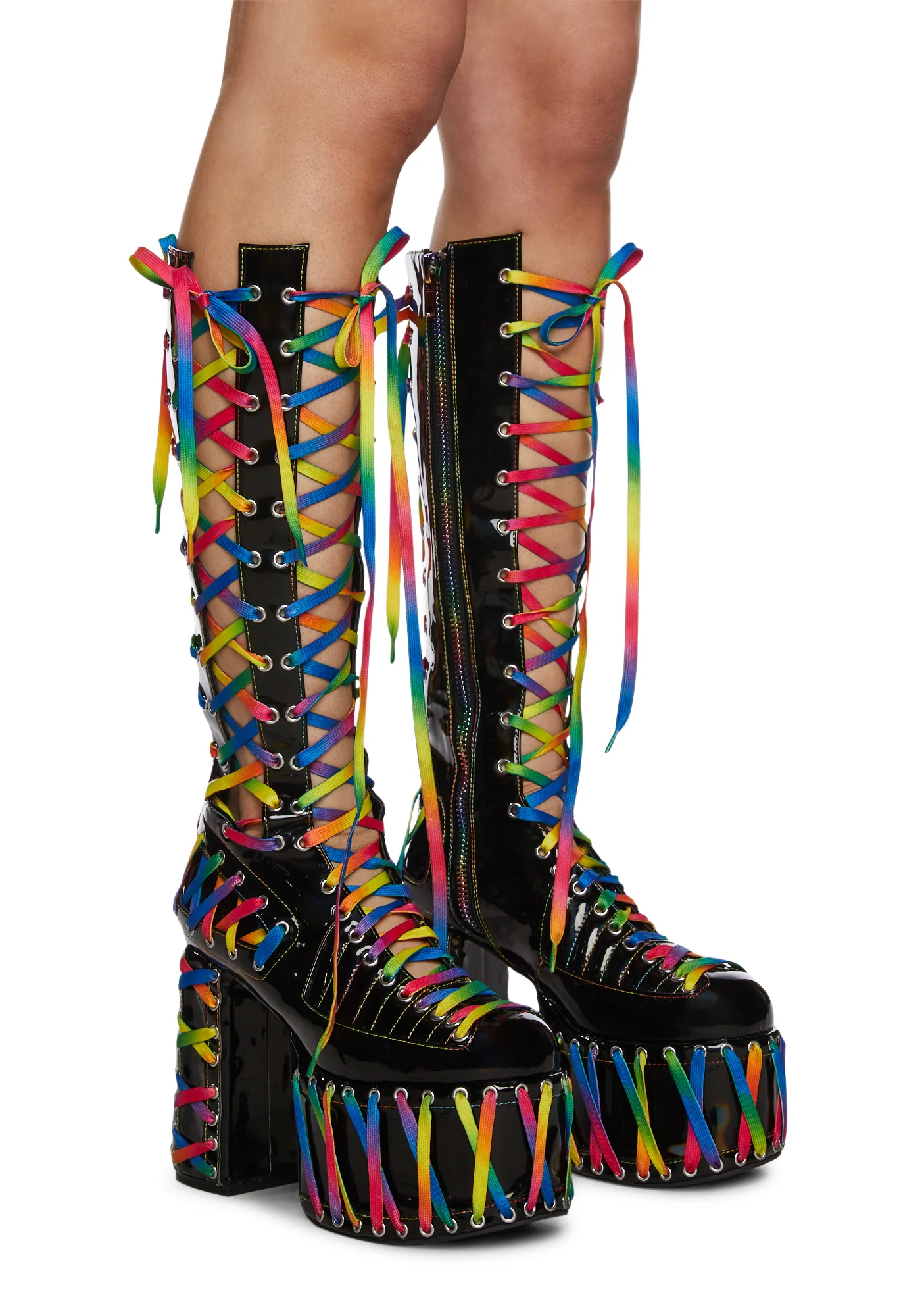 Rude Awakening Platform Boots - Black/Rainbow - Image 3