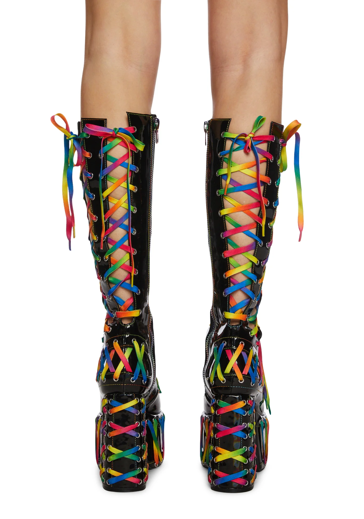 Rude Awakening Platform Boots - Black/Rainbow - Image 4