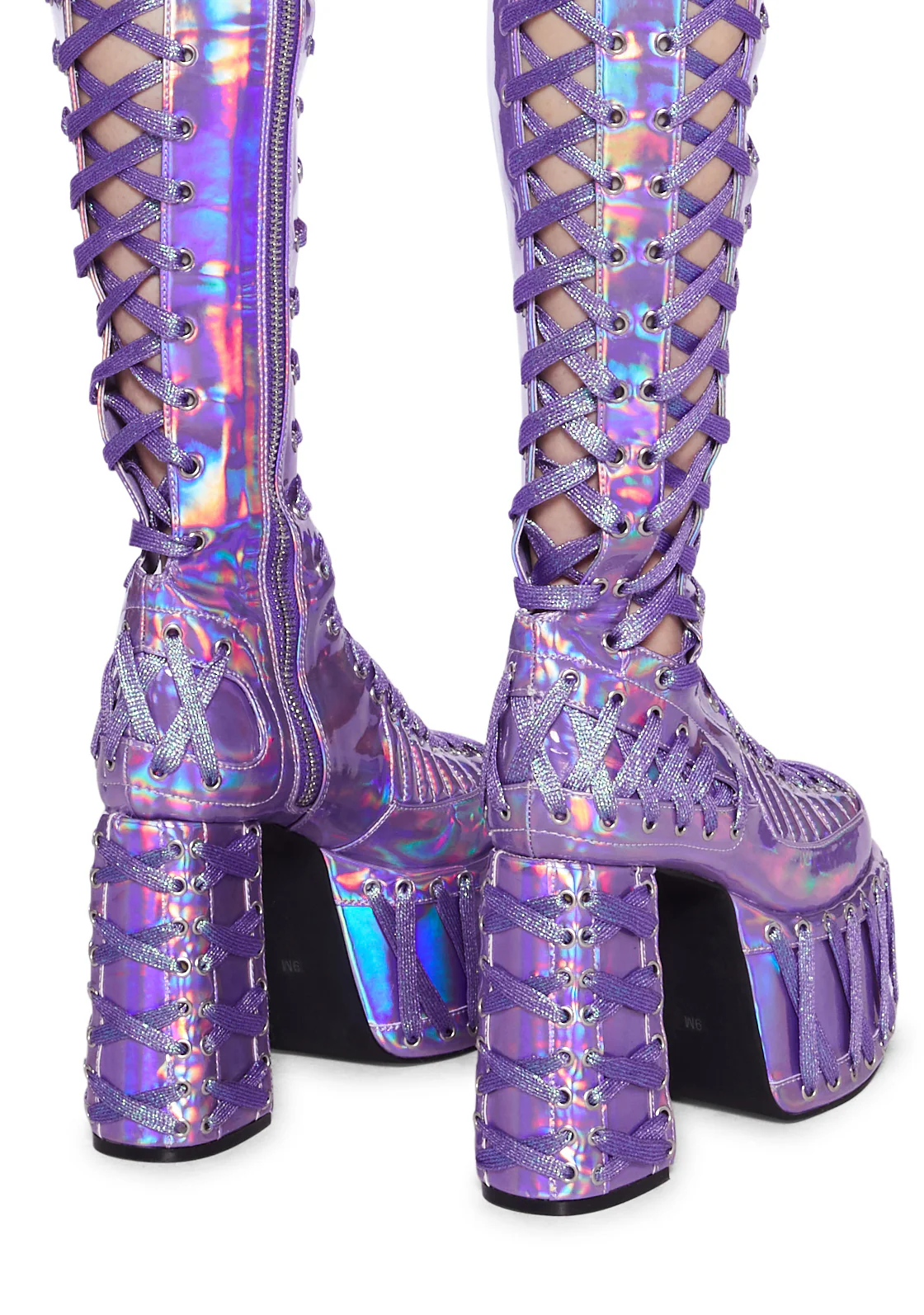 Rude Awakening Thigh High Boots -  Purple Holographic - Image 3