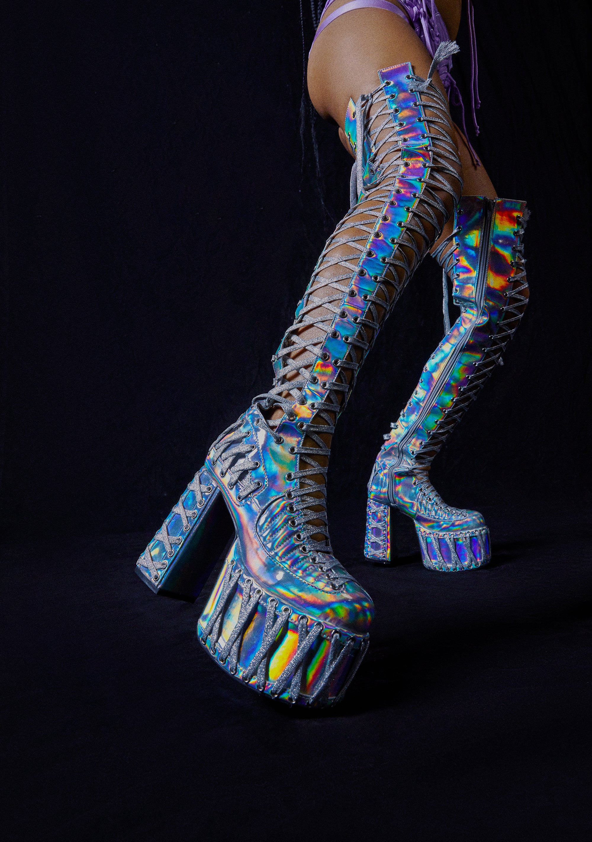 Rude Awakening Thigh High Boots - Holographic - Image 7